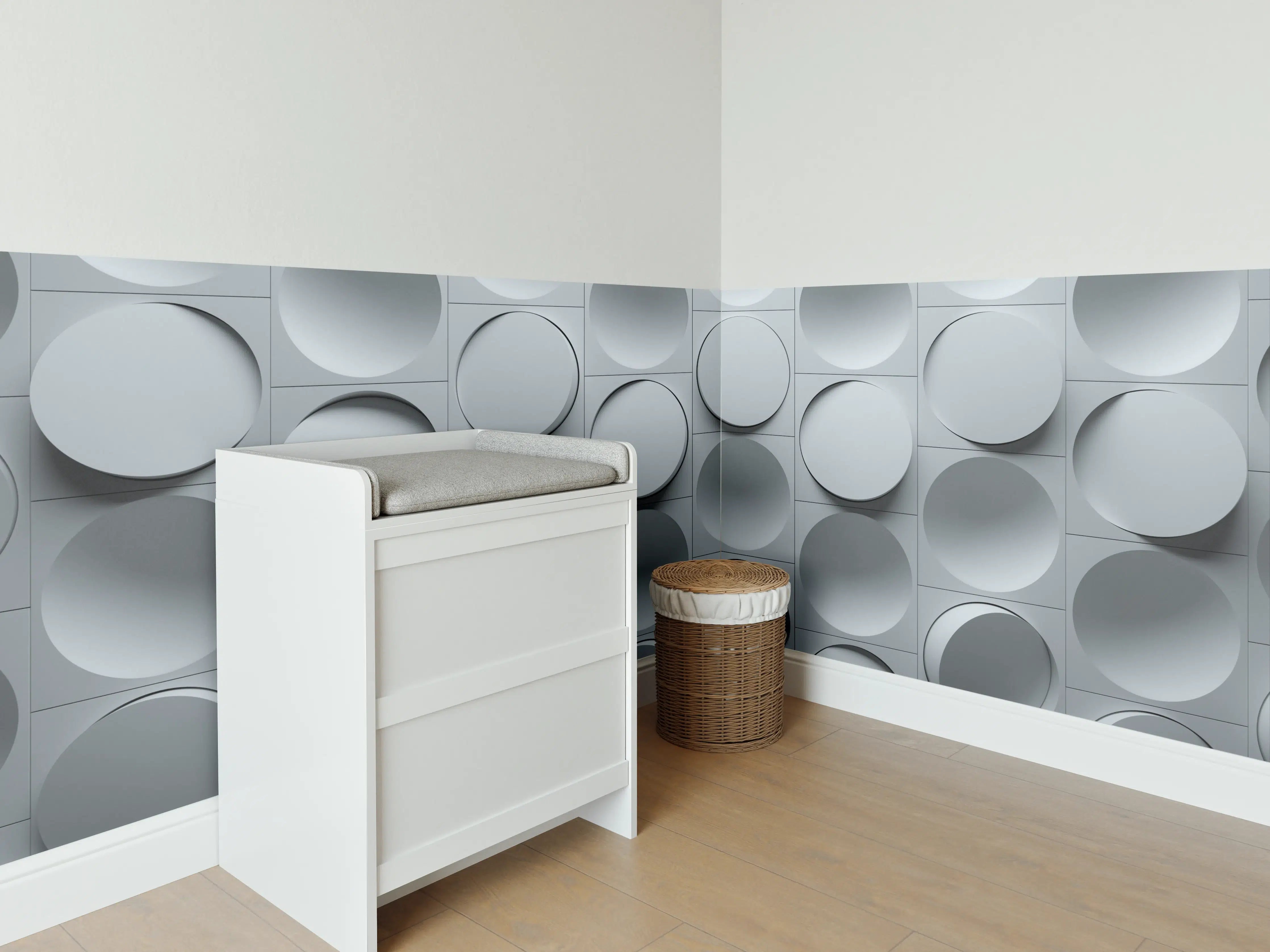 Babyzimmer Wandgestaltung - Moderne graue Zylinder-Wandgestaltung