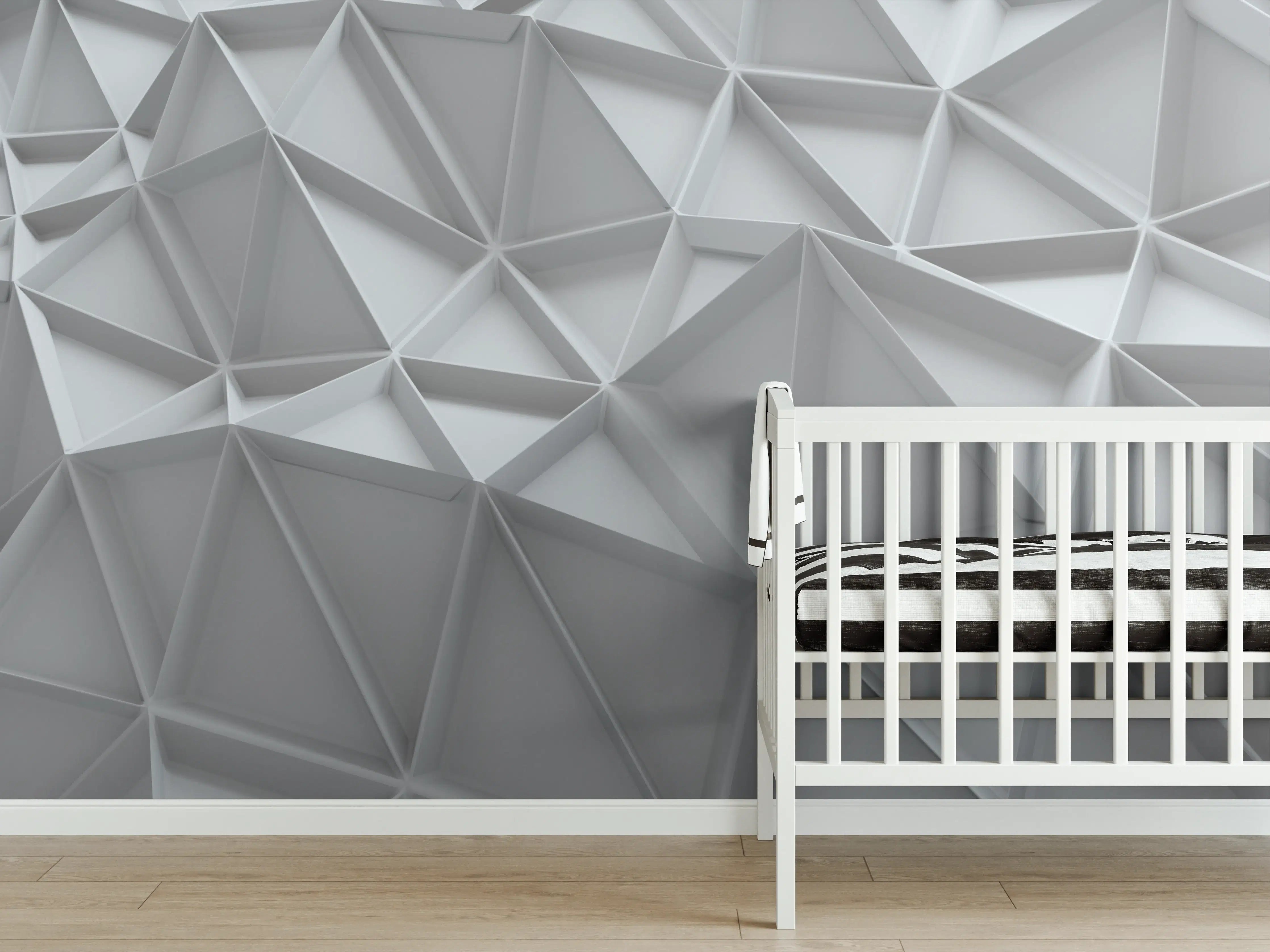 Babyzimmer Wandgestaltung - Moderne weiße 3D-Wandgestaltung mit geometrischen Mustern