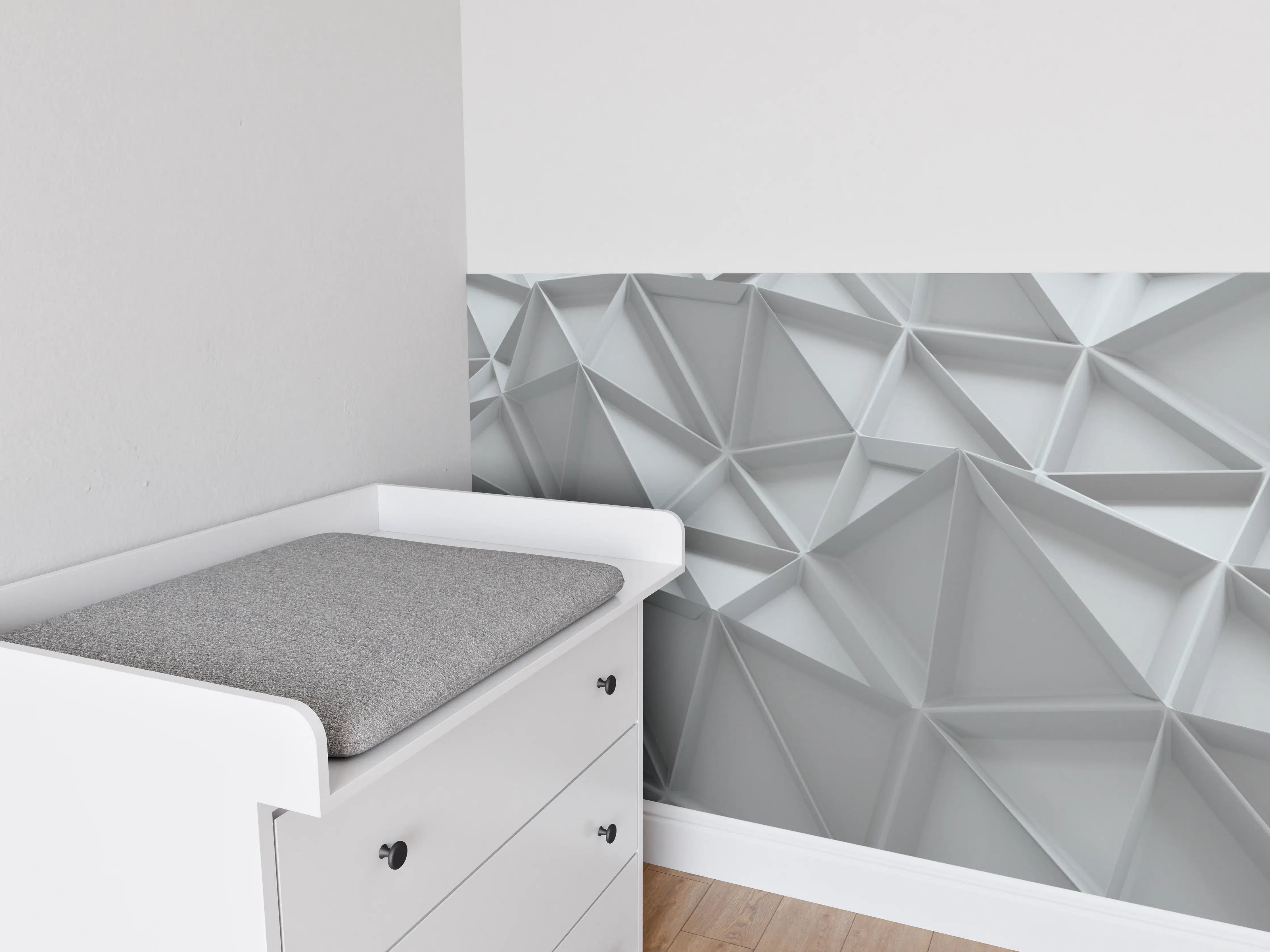 Babyzimmer Wandgestaltung - Moderne weiße 3D-Wandgestaltung mit geometrischen Mustern