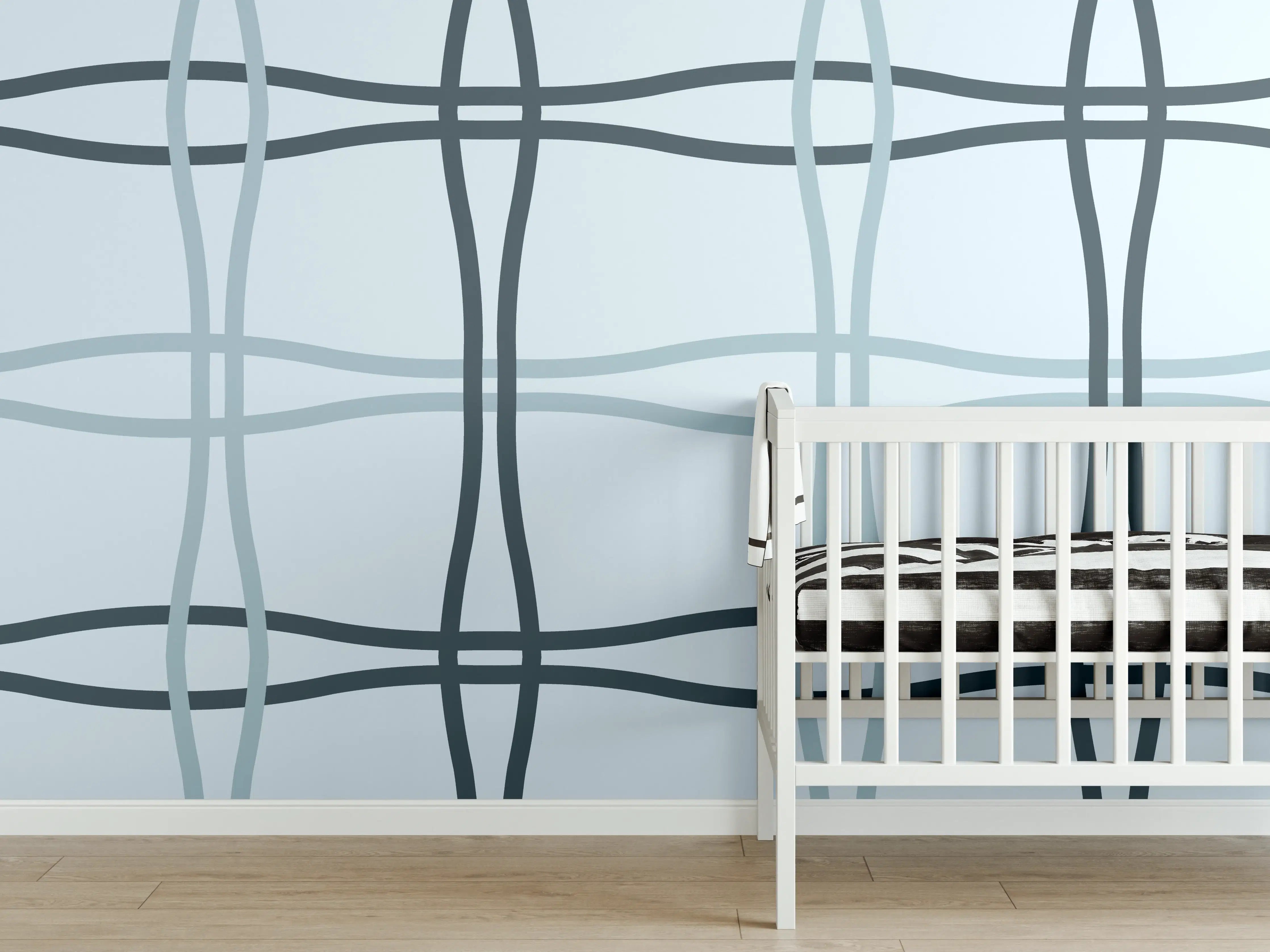 Babyzimmer Wandgestaltung - Moderne, dezente Wandgestaltung mit Grau- und Blautönen