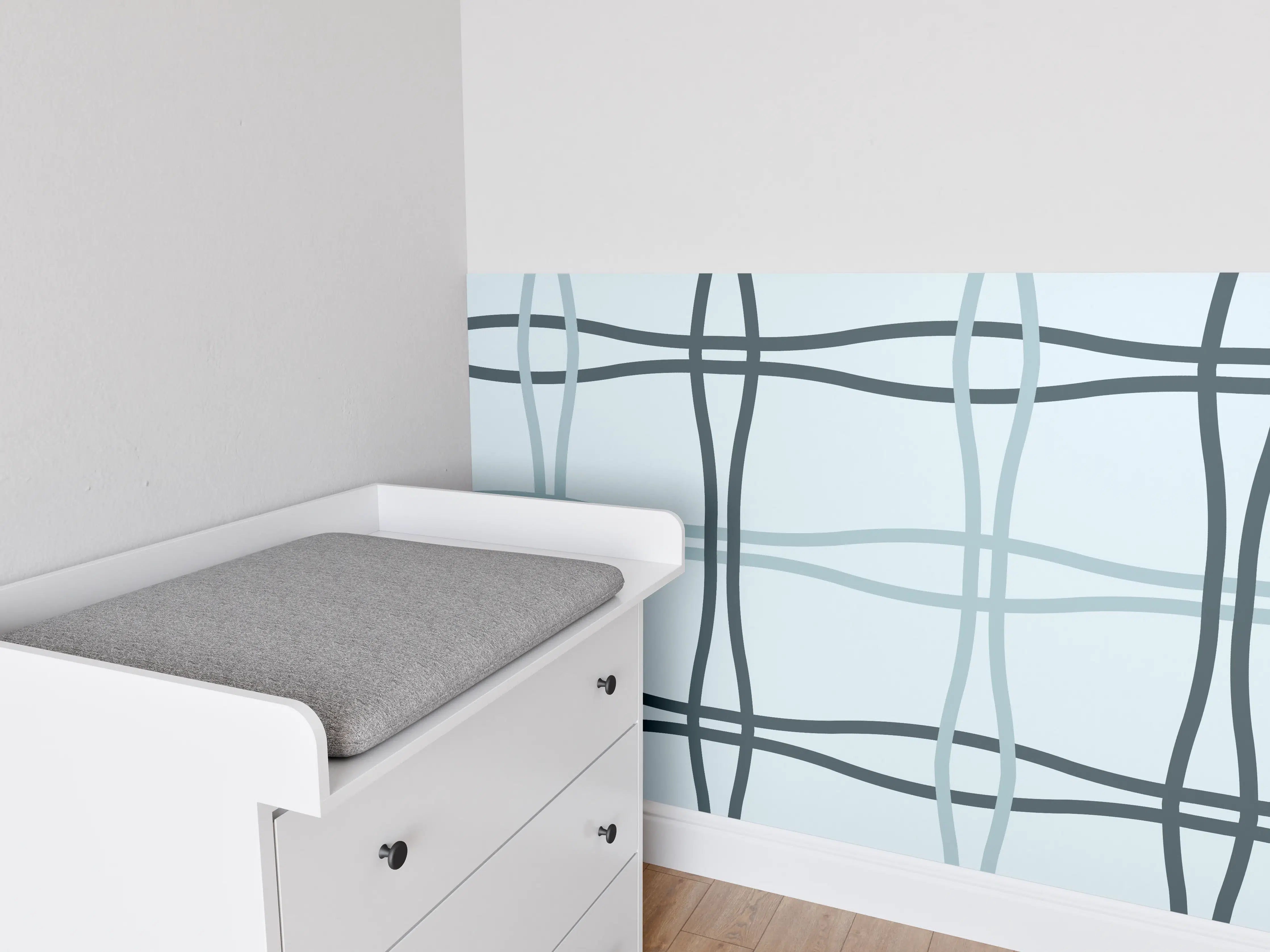 Babyzimmer Wandgestaltung - Moderne, dezente Wandgestaltung mit Grau- und Blautönen