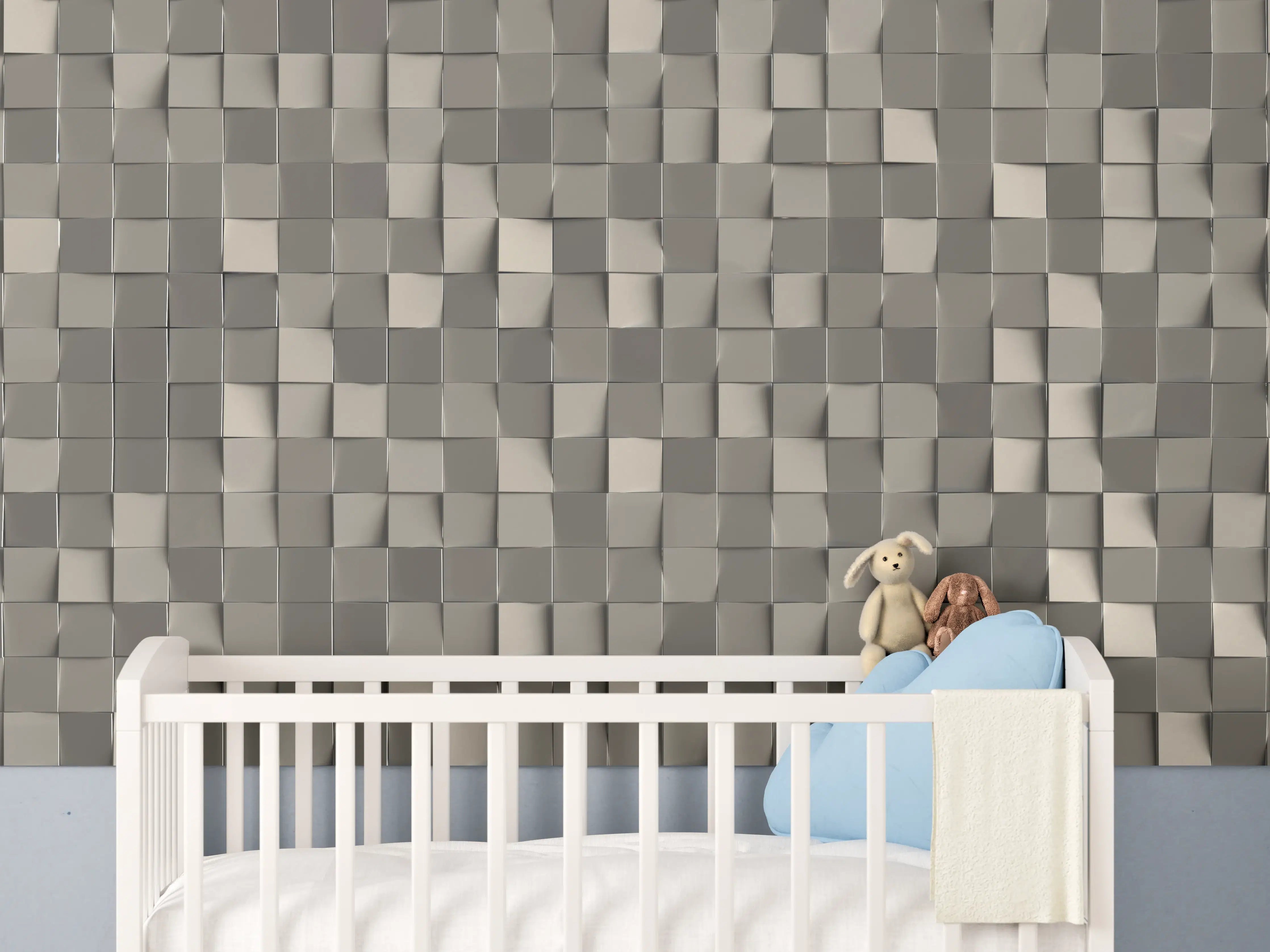 Babyzimmer Wandgestaltung - Moderner 3D-Wandpaneel aus Grau