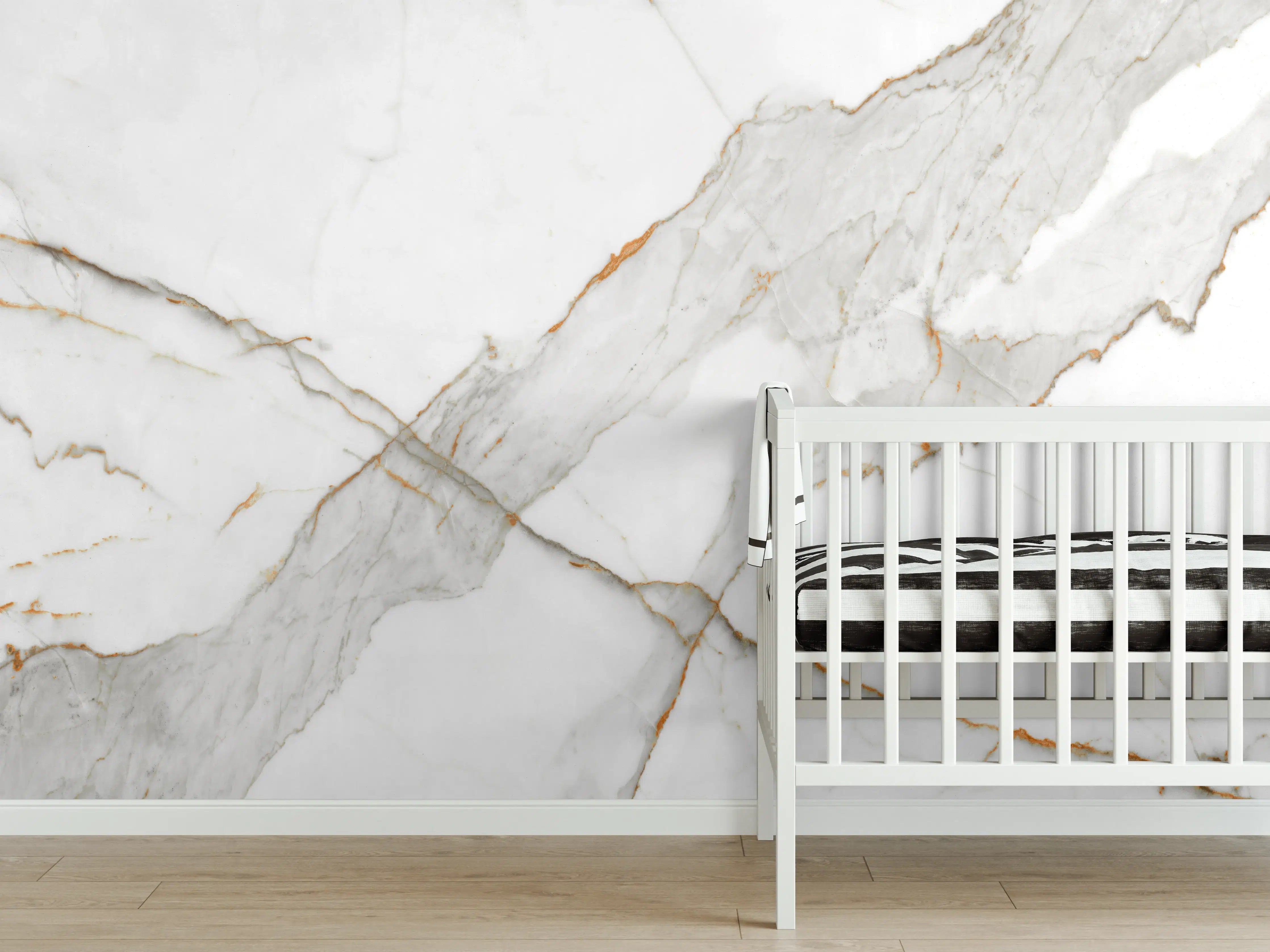 Babyzimmer Wandgestaltung - Moderner Weiß-Grauer Marmor