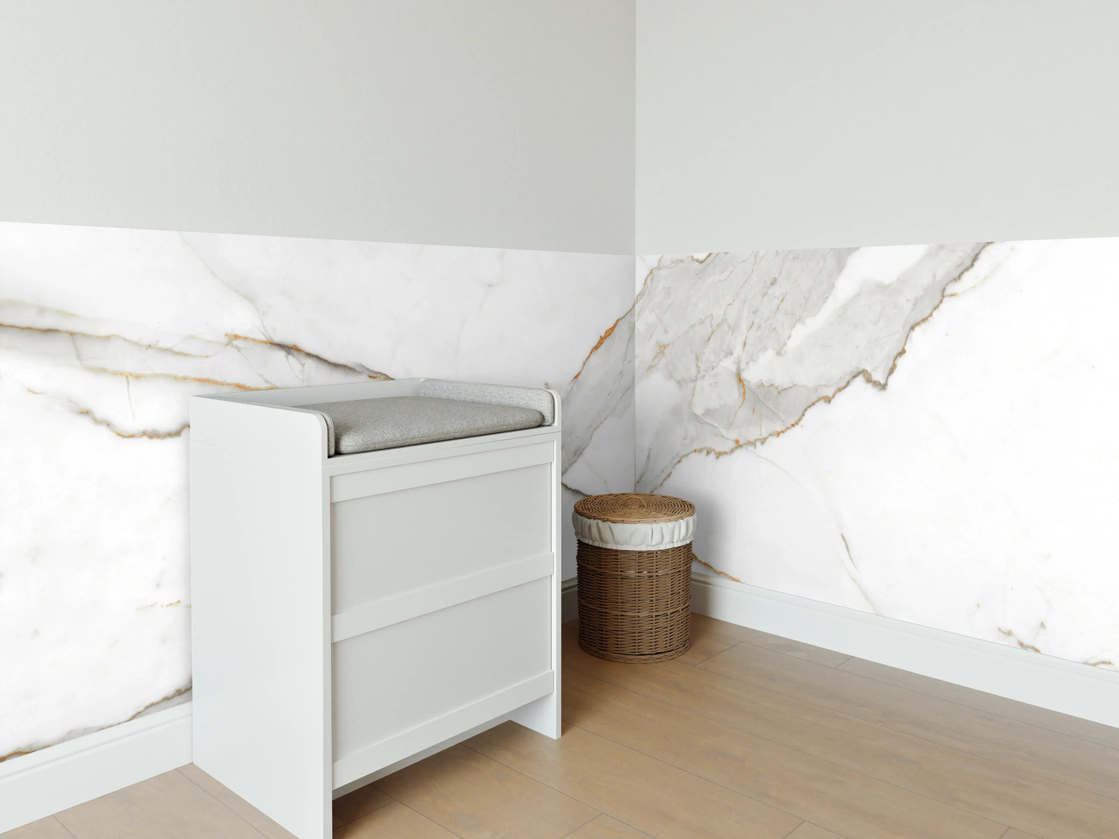 Babyzimmer Wandgestaltung - Moderner Weiß-Grauer Marmor