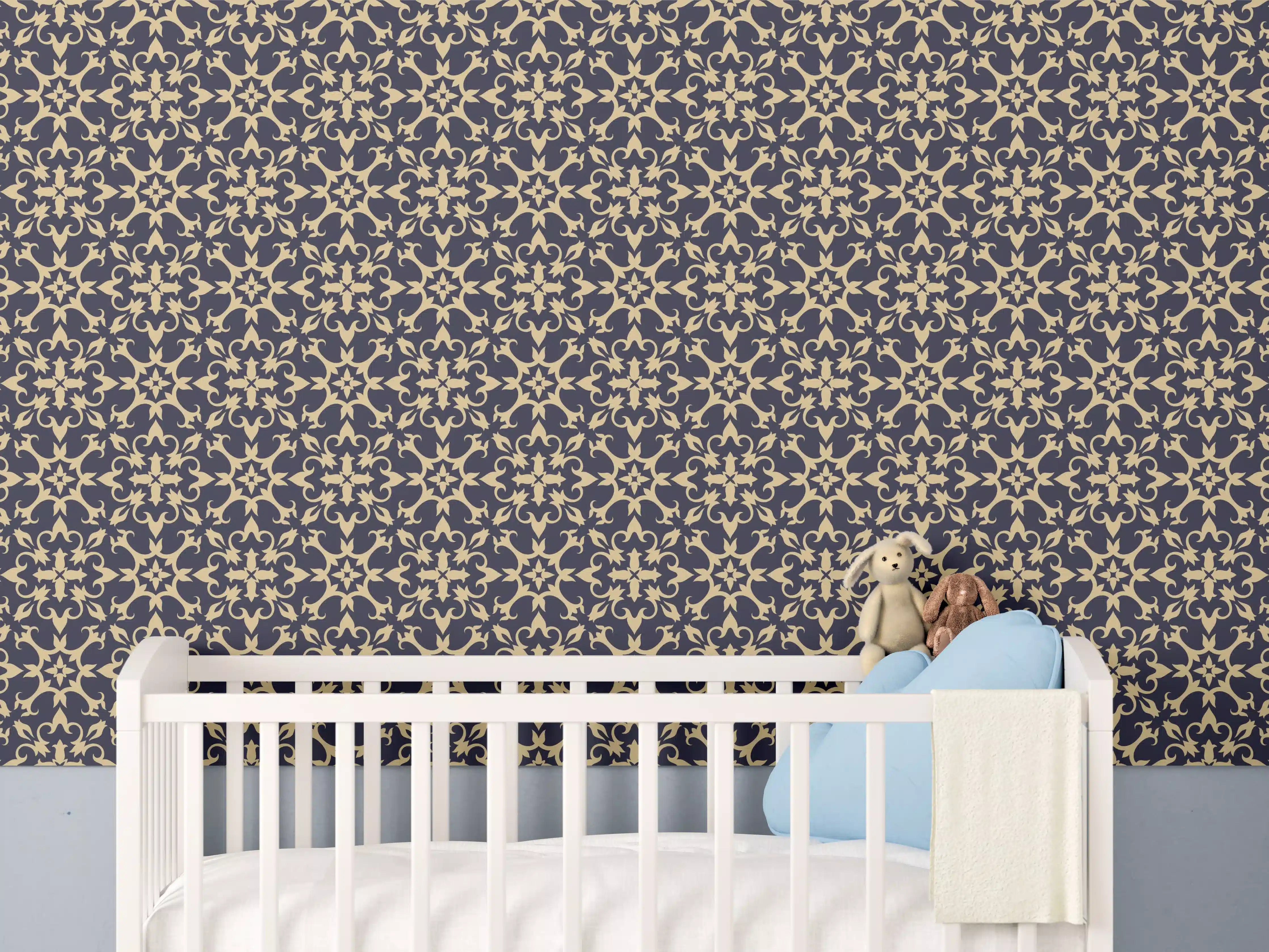 Babyzimmer Wandgestaltung - Modernes Grau-Schwarz Muster