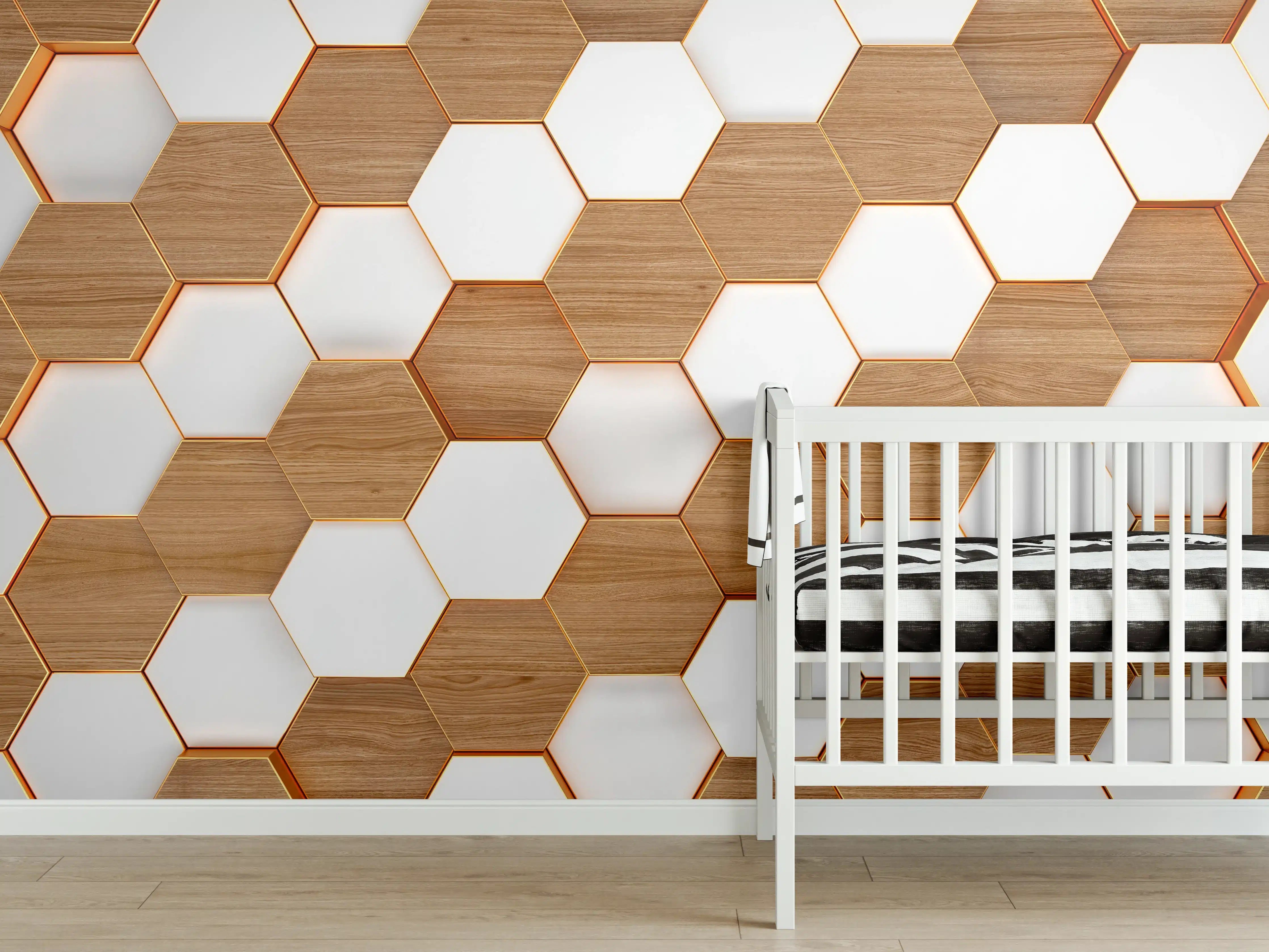 Babyzimmer Wandgestaltung - Modernes Hexagon Muster Weiß