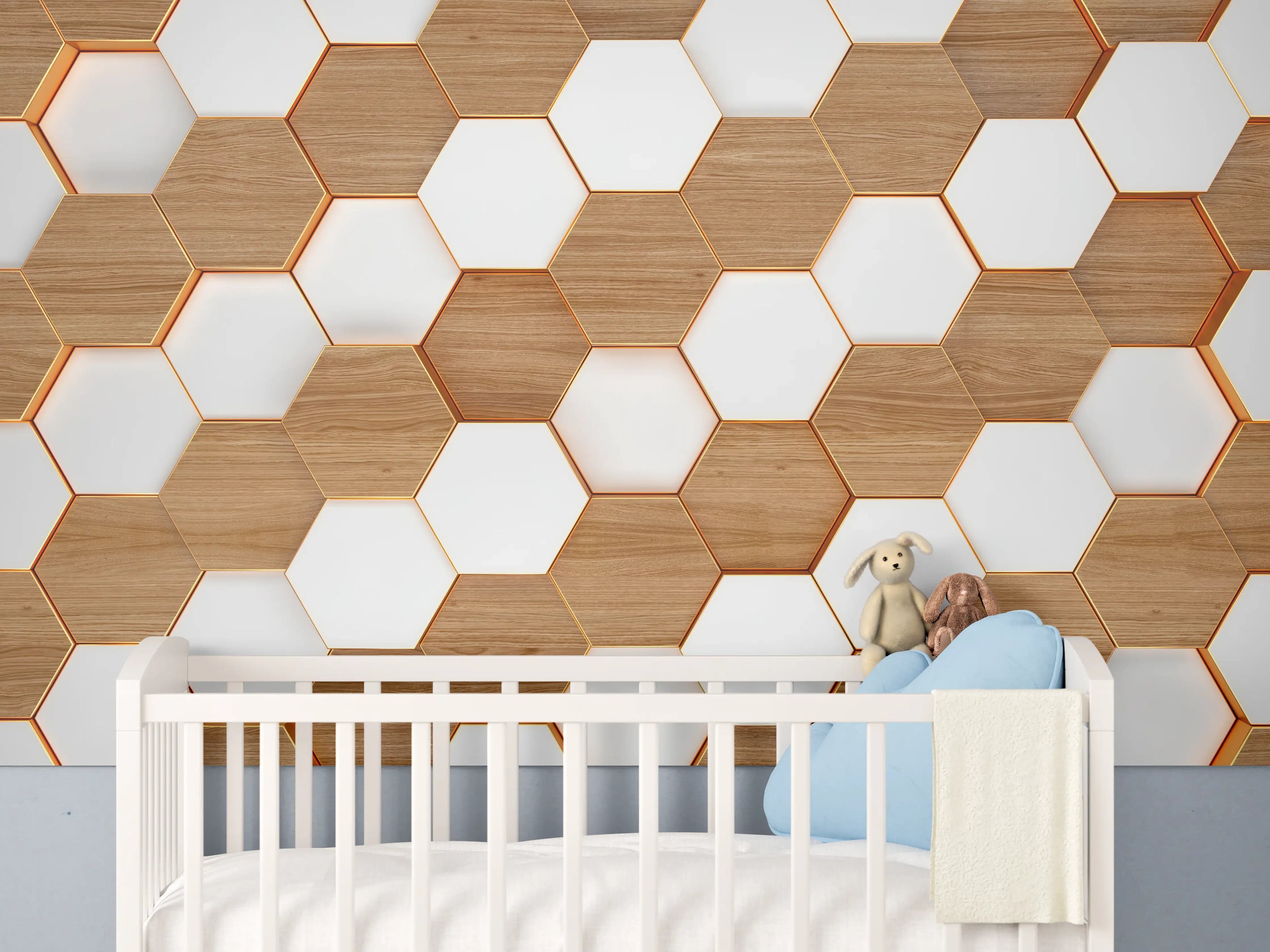 Babyzimmer Wandgestaltung - Modernes Hexagon Muster Weiß