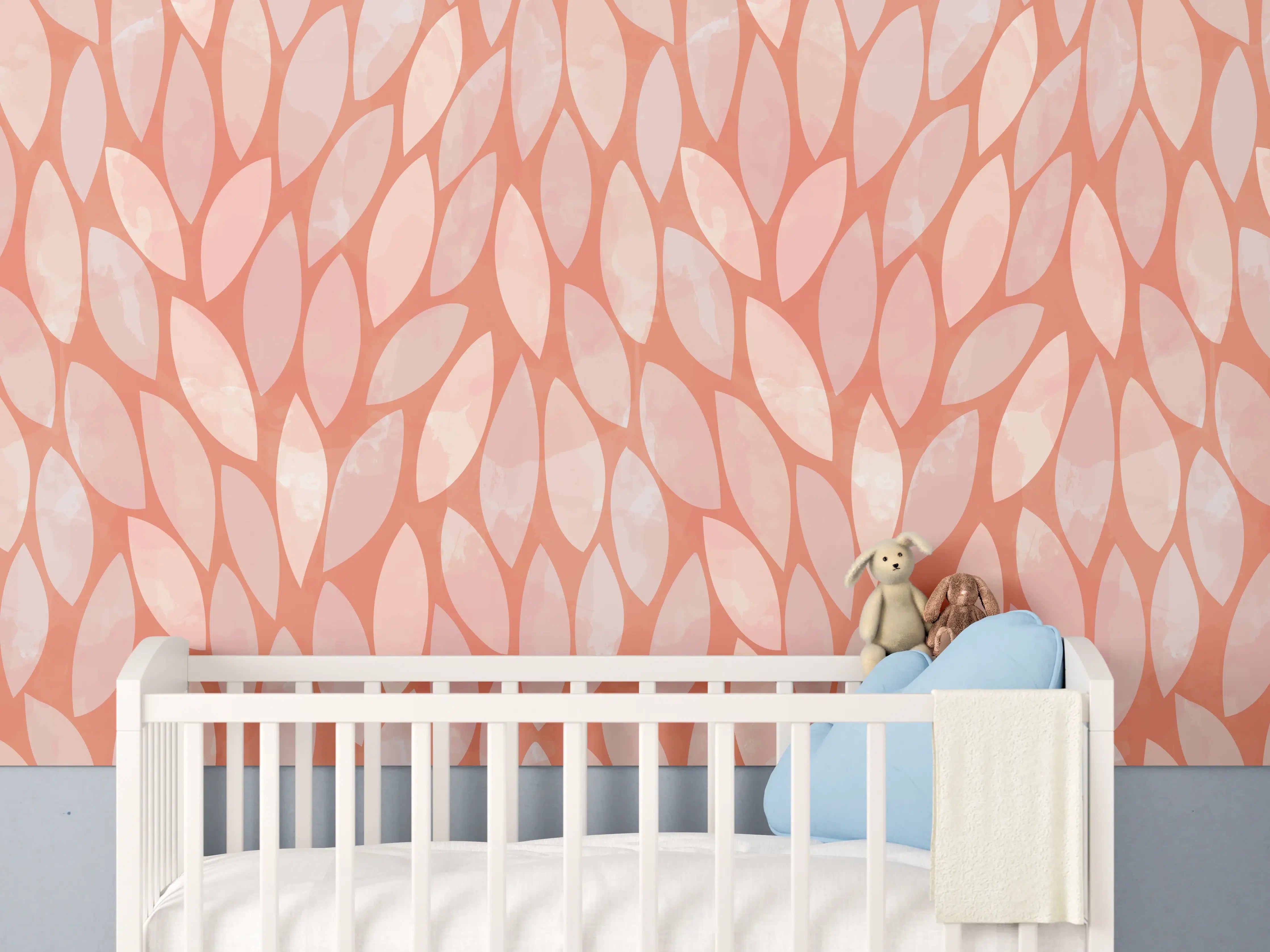 Babyzimmer Wandgestaltung - Modernes Roséblüten-Muster