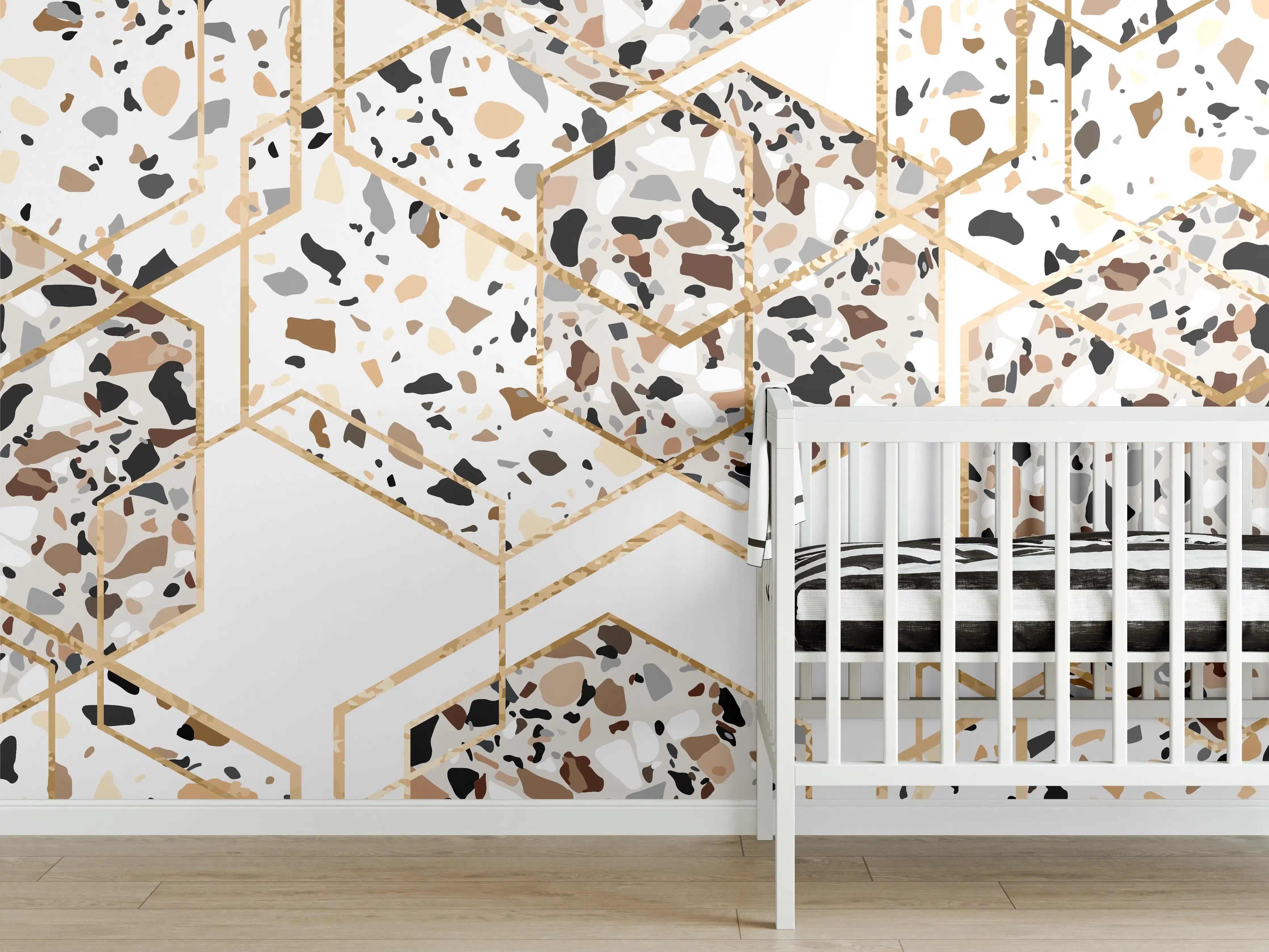 Babyzimmer Wandgestaltung - Modernes Terrazzo-Gold-Muster
