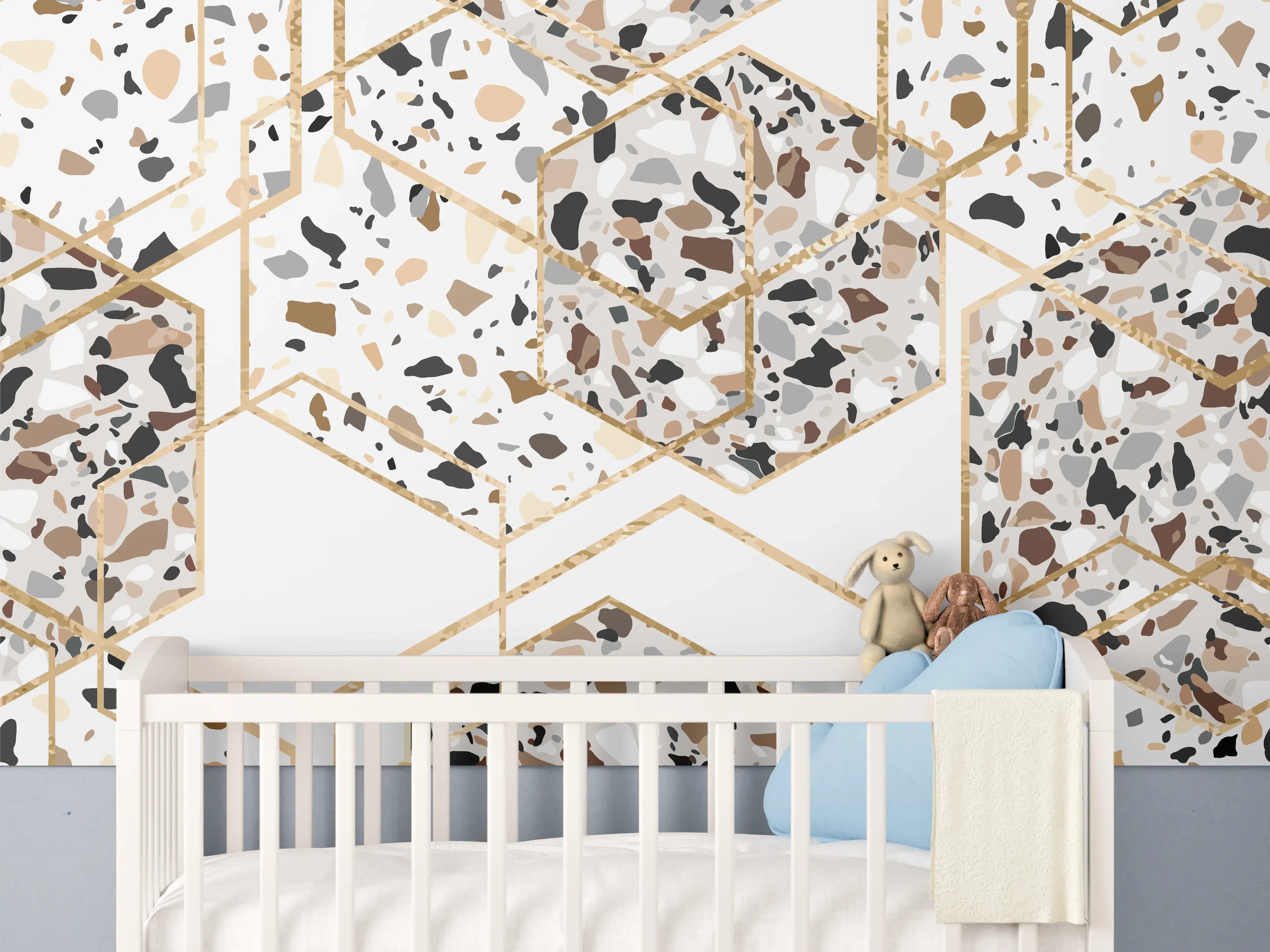Babyzimmer Wandgestaltung - Modernes Terrazzo-Gold-Muster