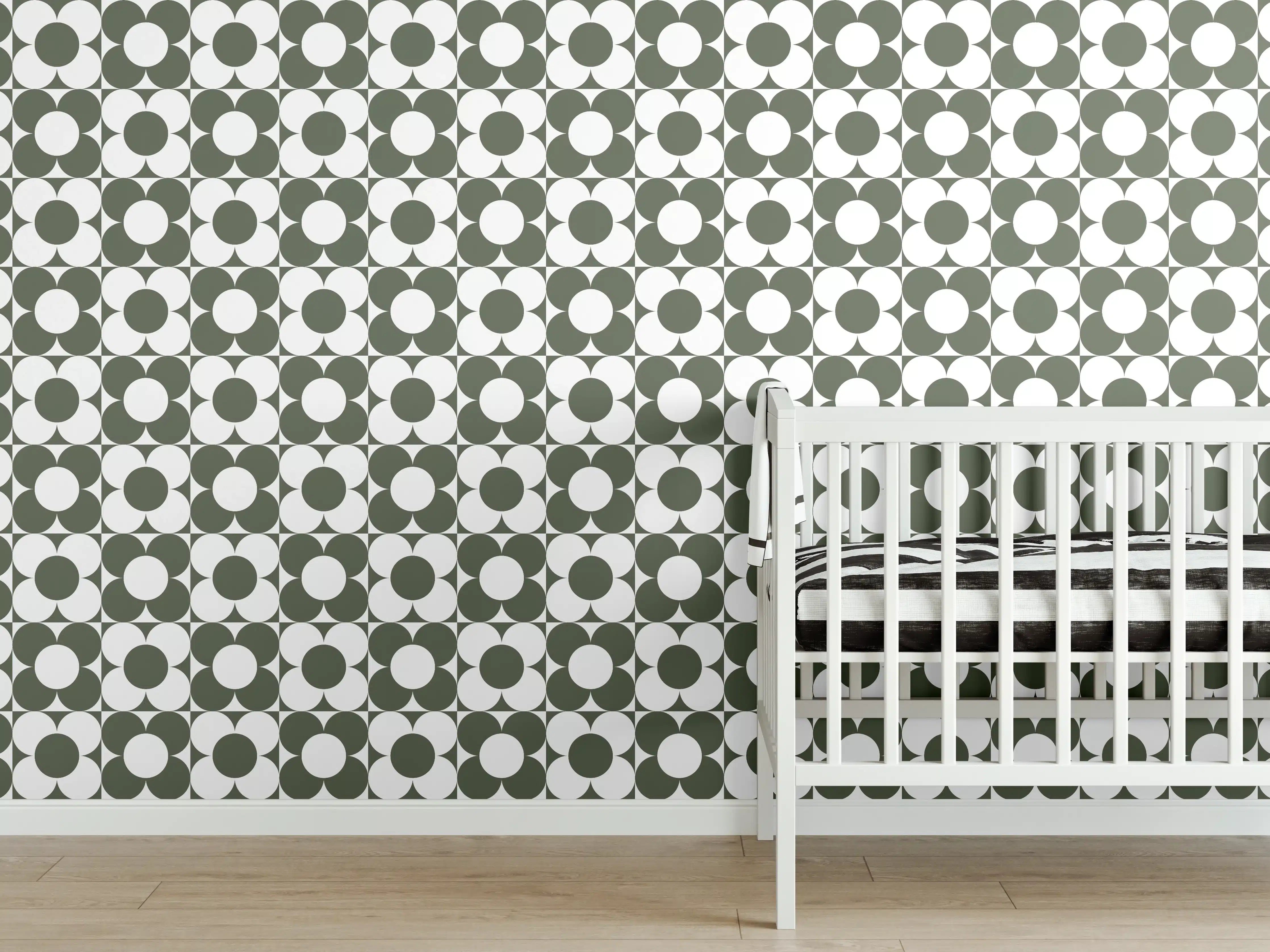 Babyzimmer Wandgestaltung - Modernes geometrisches Muster in Grau-Weiß