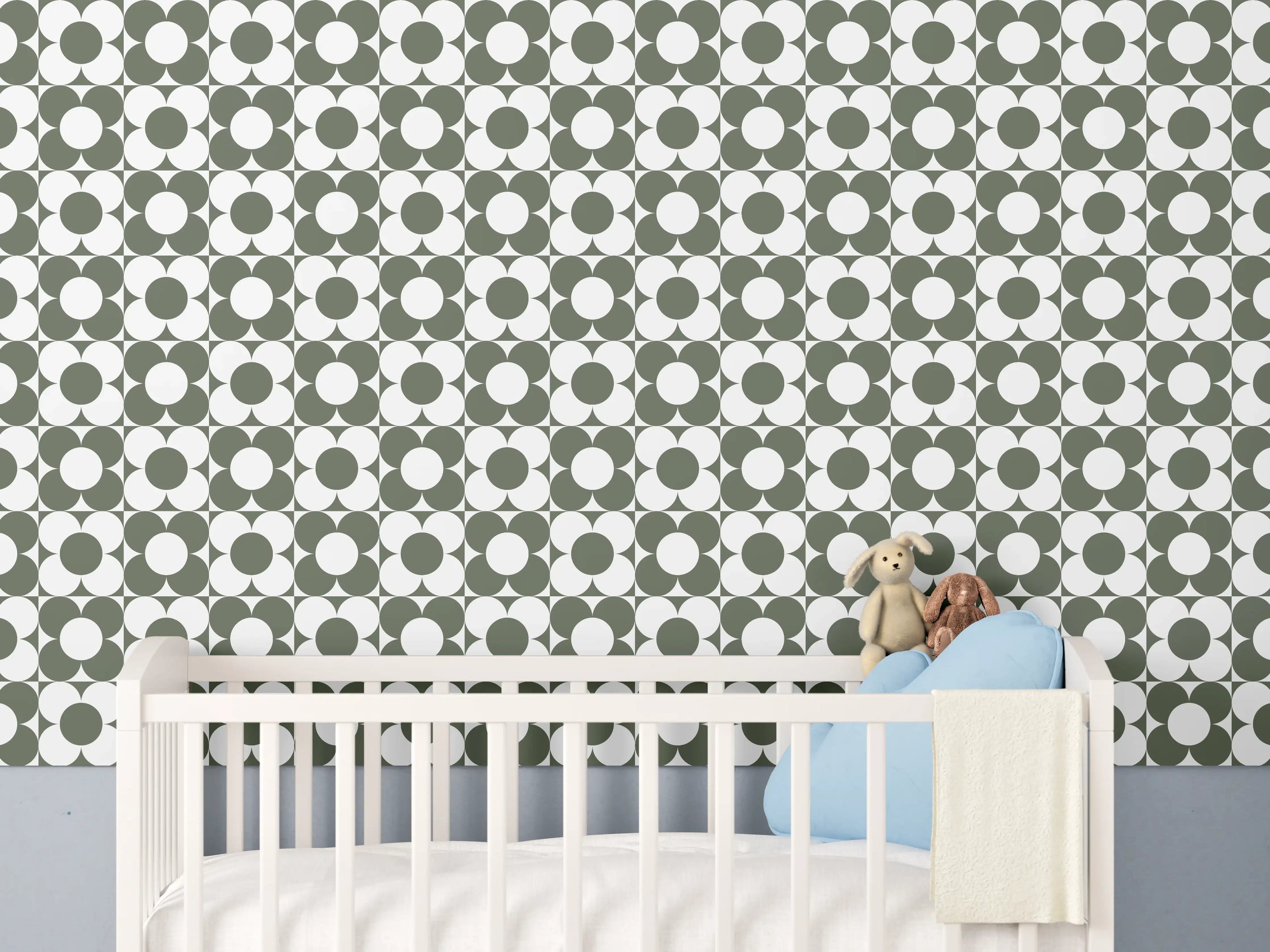 Babyzimmer Wandgestaltung - Modernes geometrisches Muster in Grau-Weiß