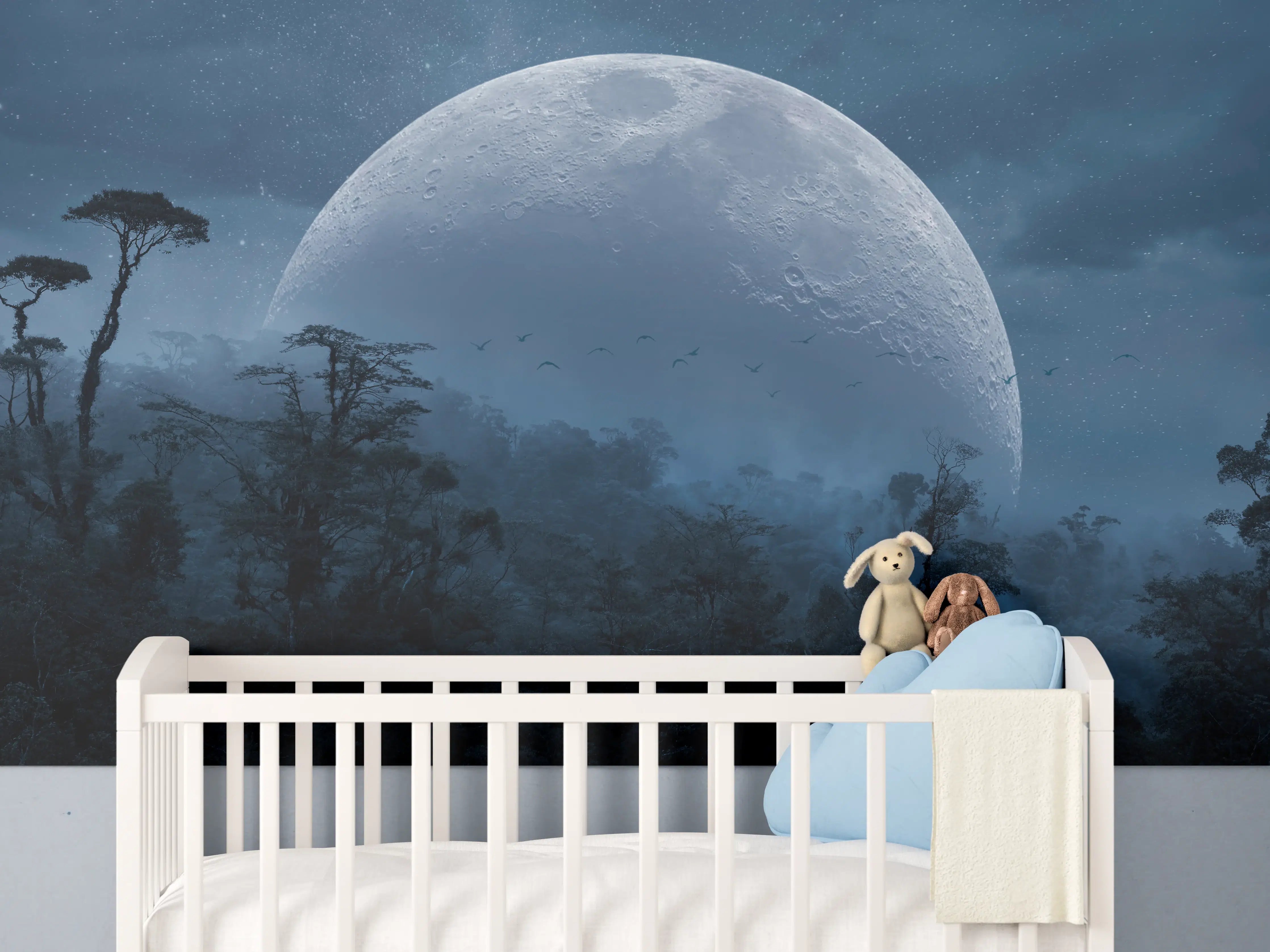 Babyzimmer Wandgestaltung - Mondlicht Dschungel Panorama