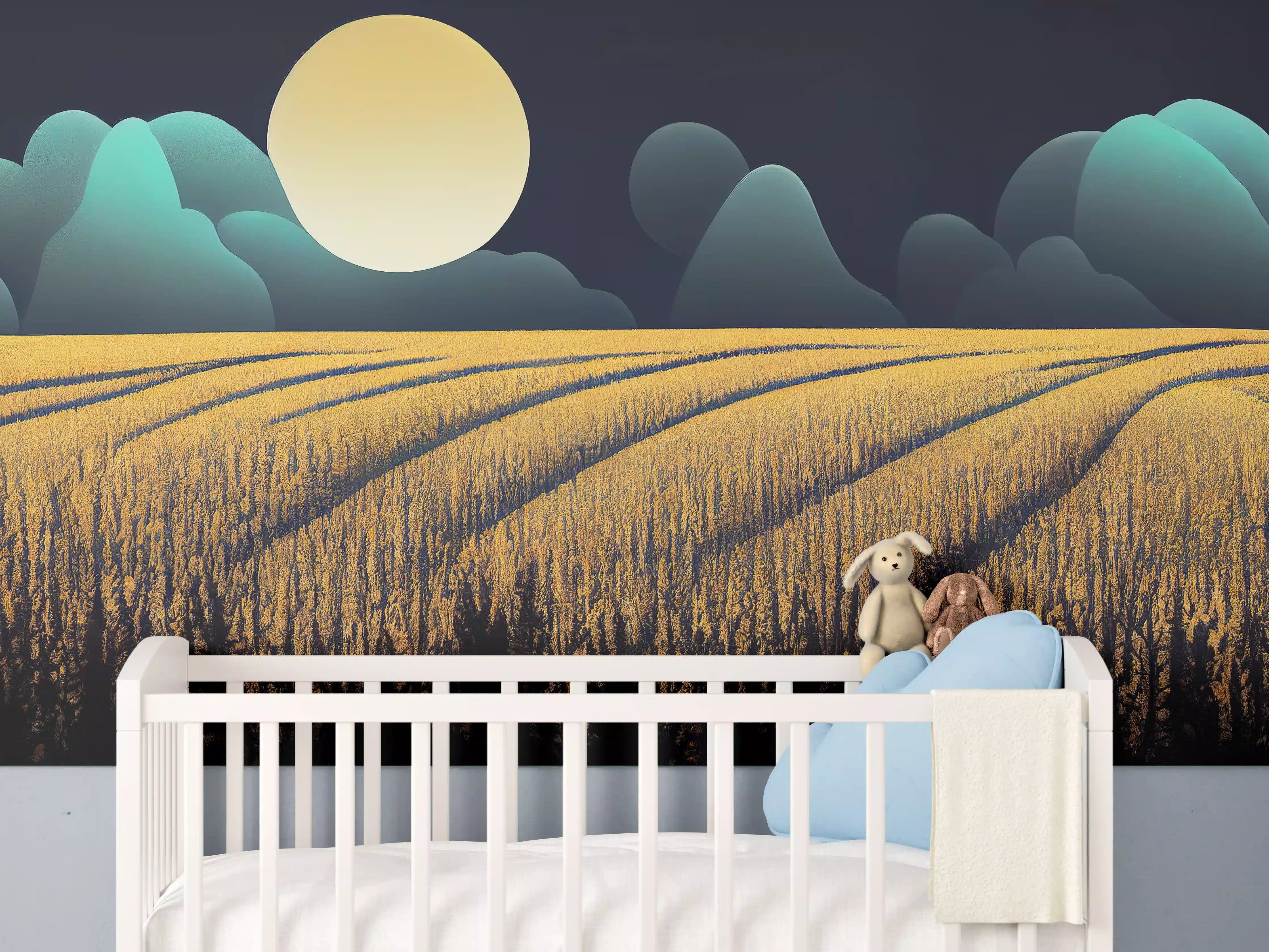 Babyzimmer Wandgestaltung - Mondnacht Kornfeld Dunkelblau