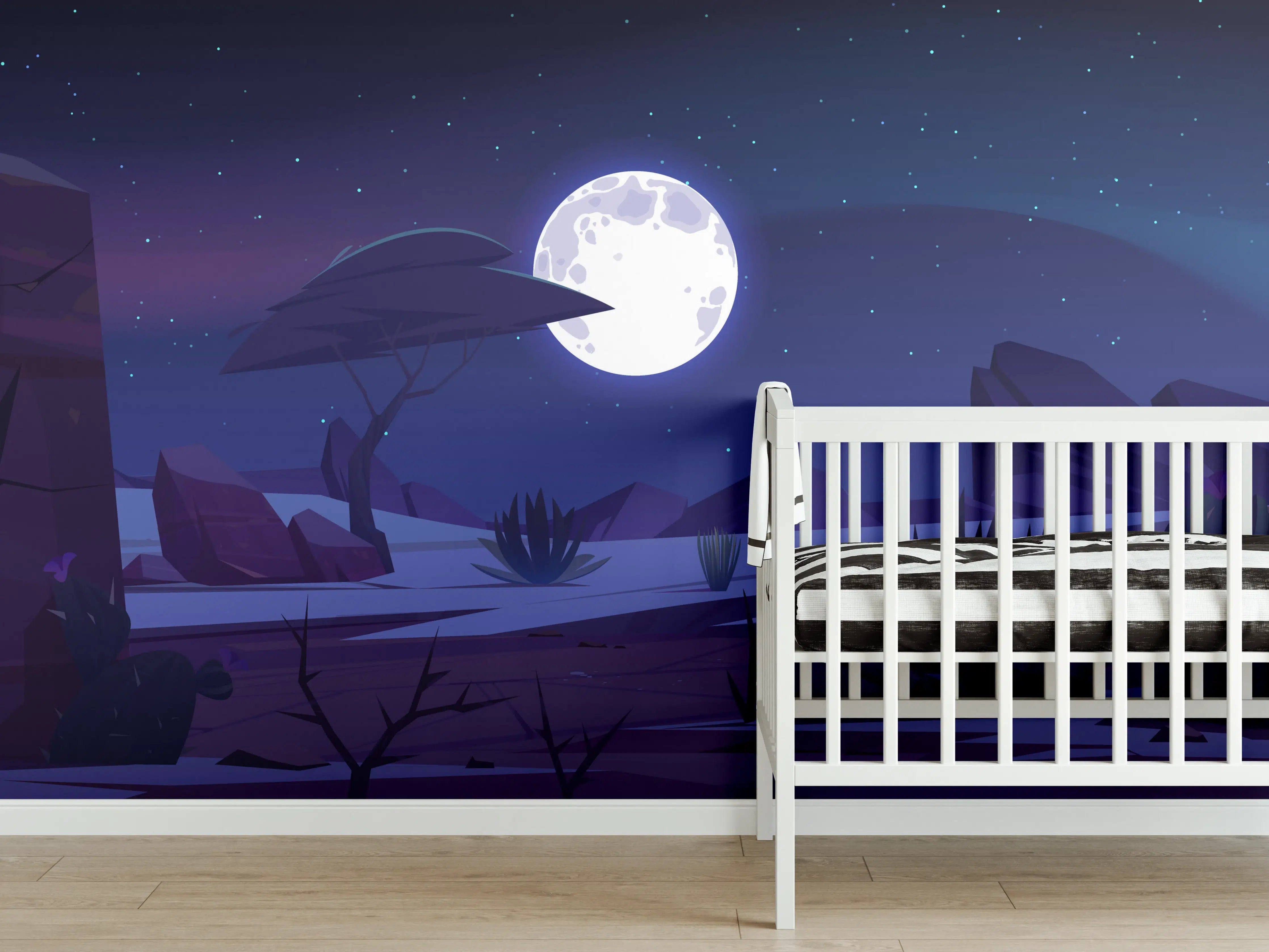 Babyzimmer Wandgestaltung - Mondnacht am ruhigen Wasser