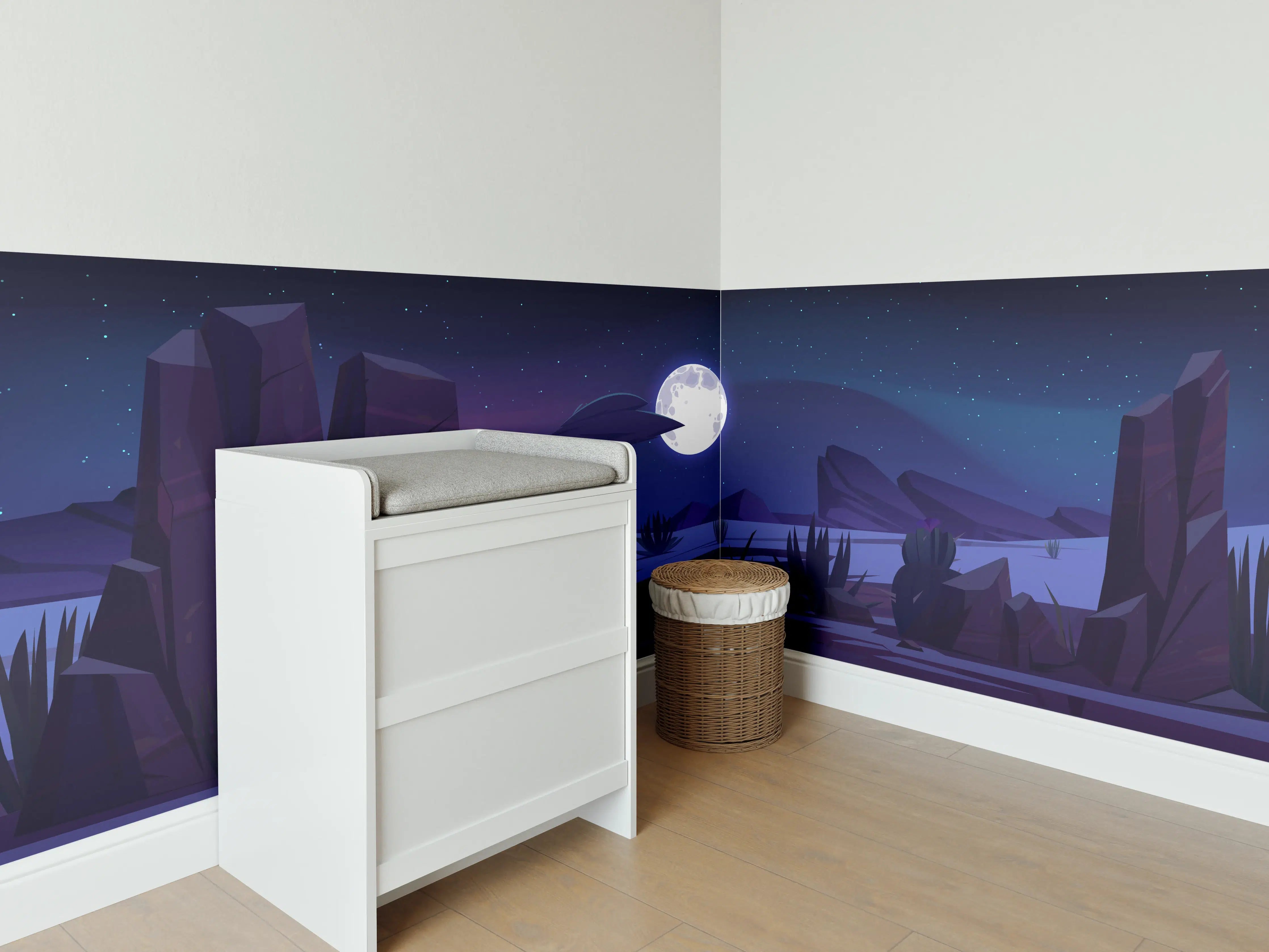Babyzimmer Wandgestaltung - Mondnacht am ruhigen Wasser