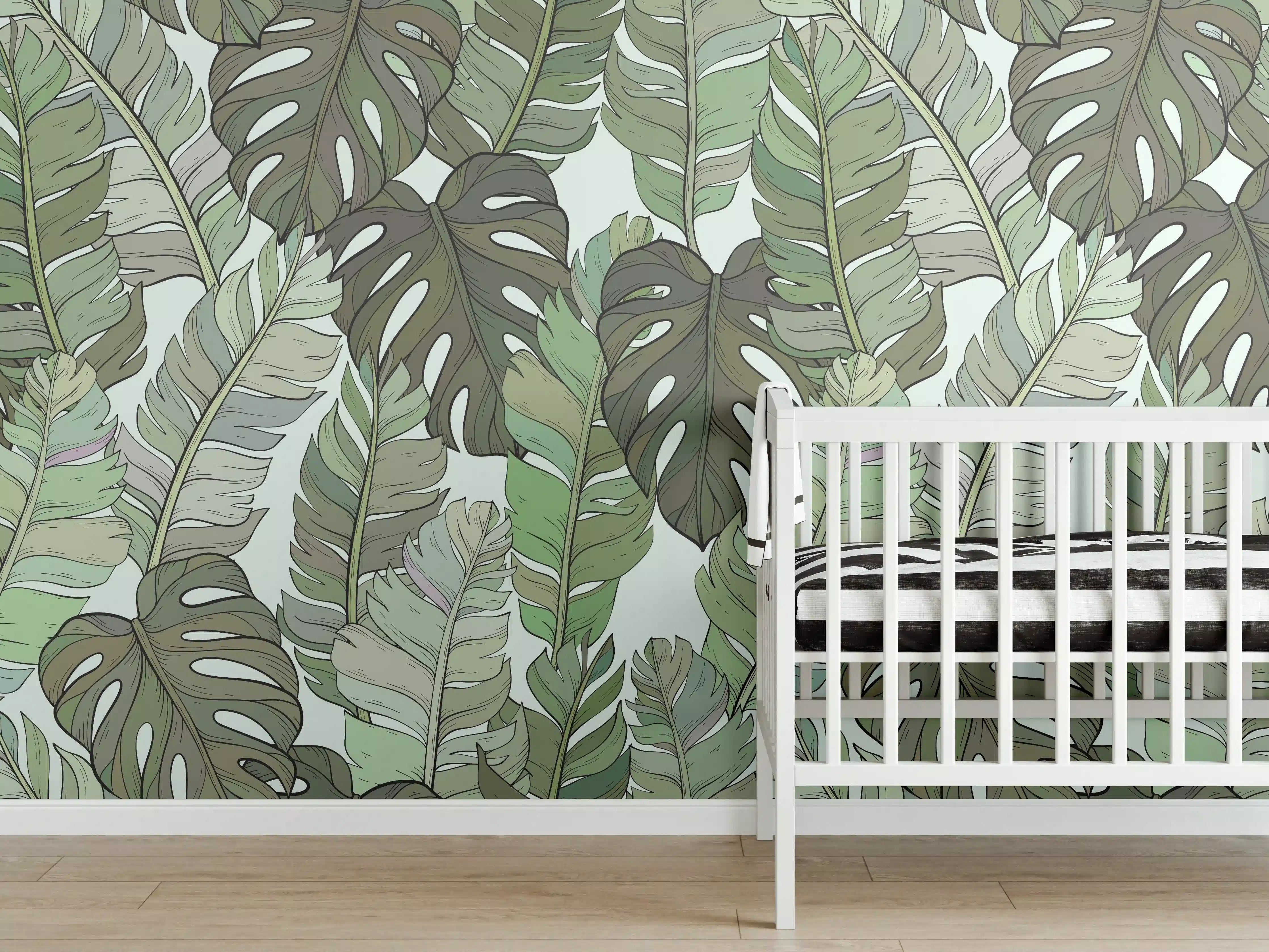 Babyzimmer Wandgestaltung - Monstera-Blätter – Tropische Eleganz