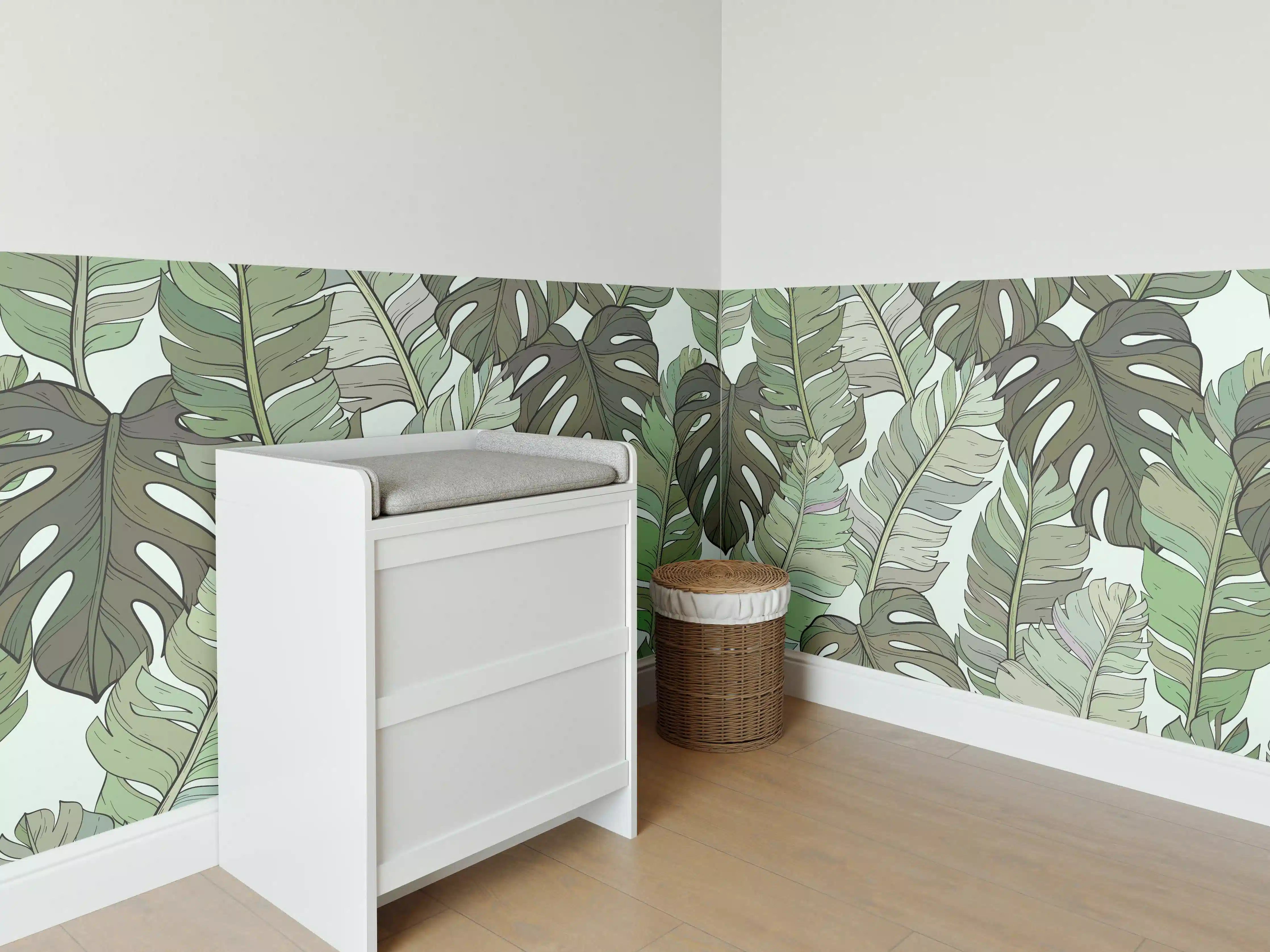 Babyzimmer Wandgestaltung - Monstera-Blätter – Tropische Eleganz