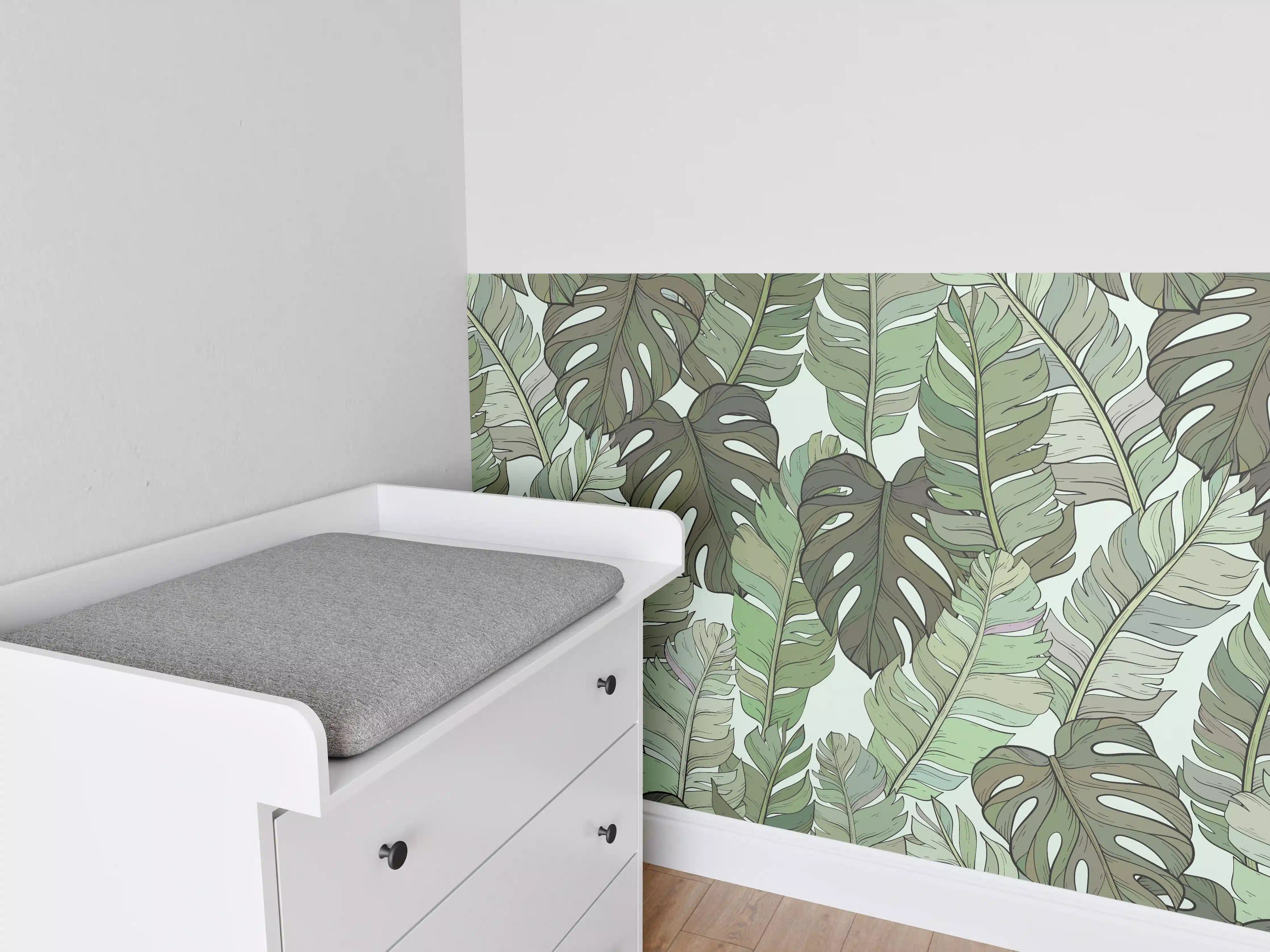 Babyzimmer Wandgestaltung - Monstera-Blätter – Tropische Eleganz