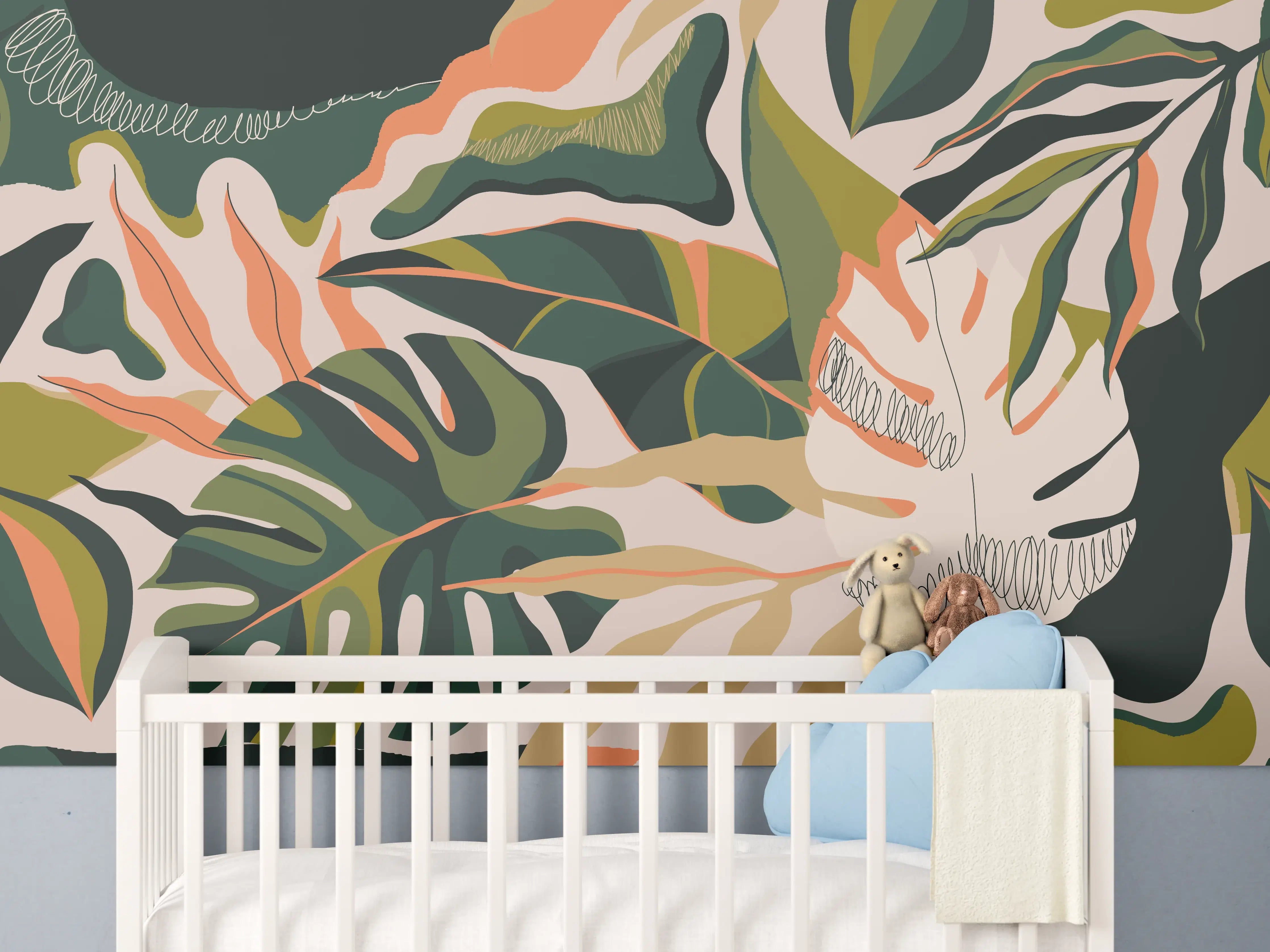 Babyzimmer Wandgestaltung - Monstera Tropic Blattmuster