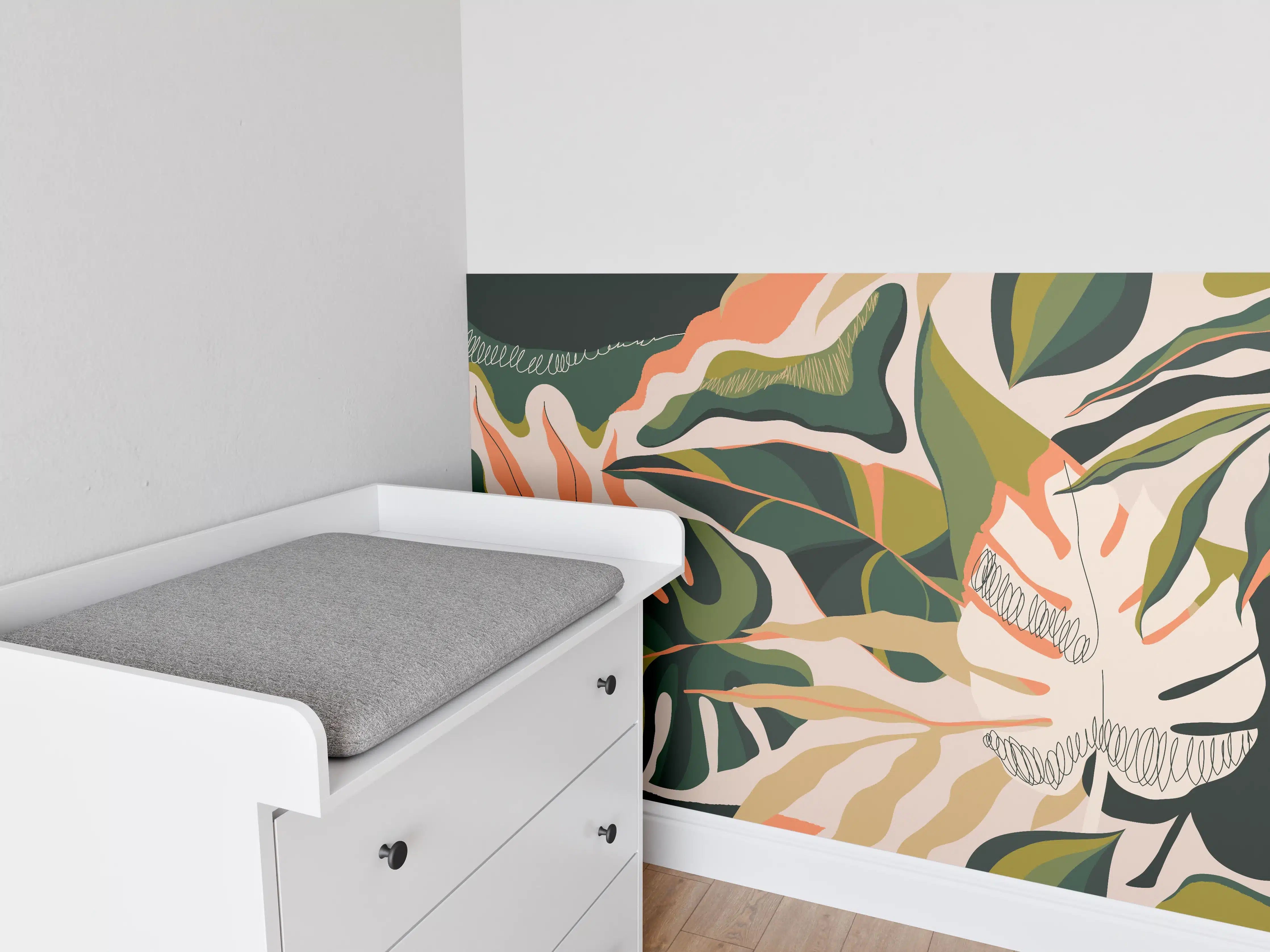 Babyzimmer Wandgestaltung - Monstera Tropic Blattmuster