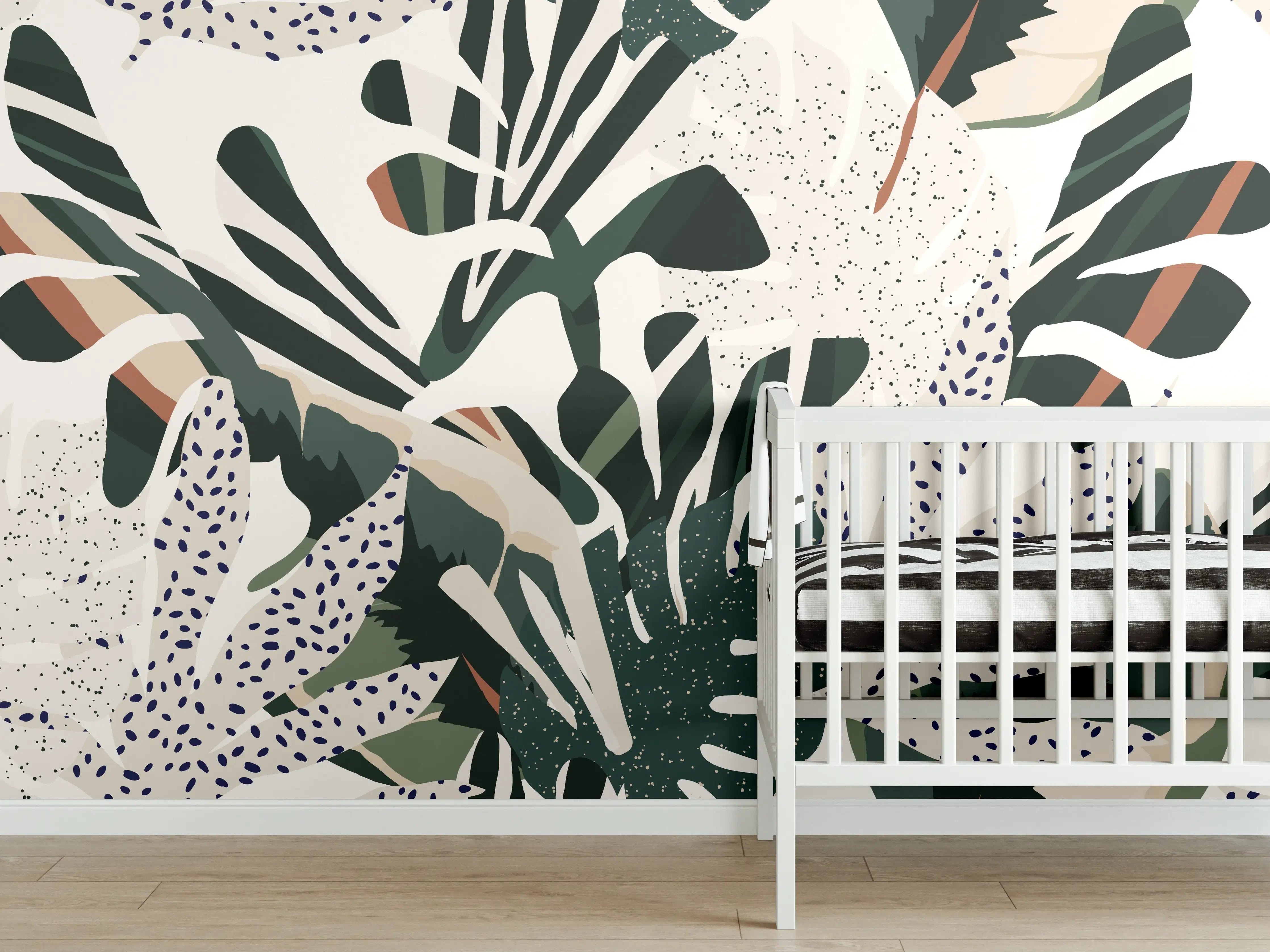 Babyzimmer Wandgestaltung - Monstera Tropic Grün-Beige