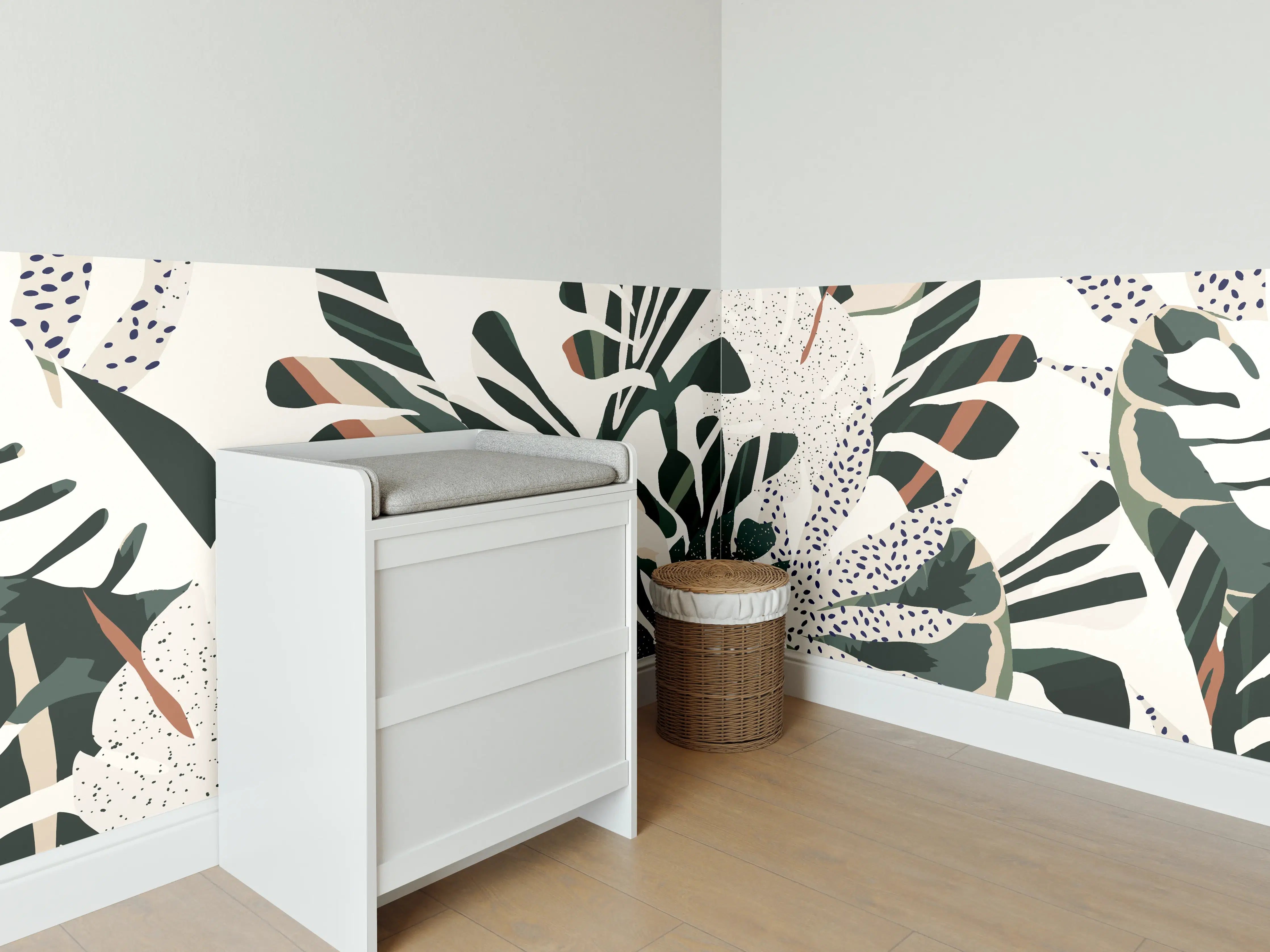 Babyzimmer Wandgestaltung - Monstera Tropic Grün-Beige