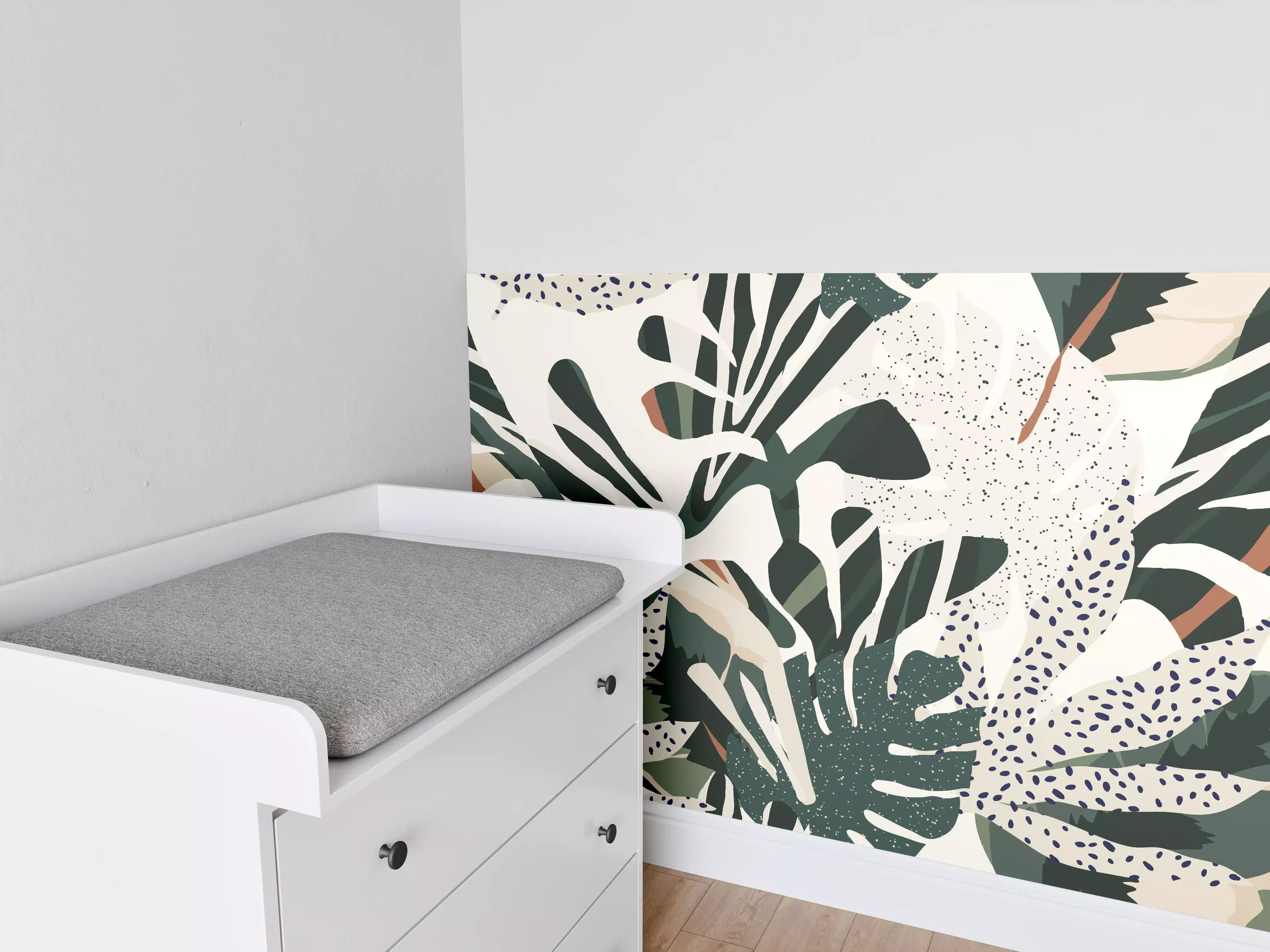 Babyzimmer Wandgestaltung - Monstera Tropic Grün-Beige