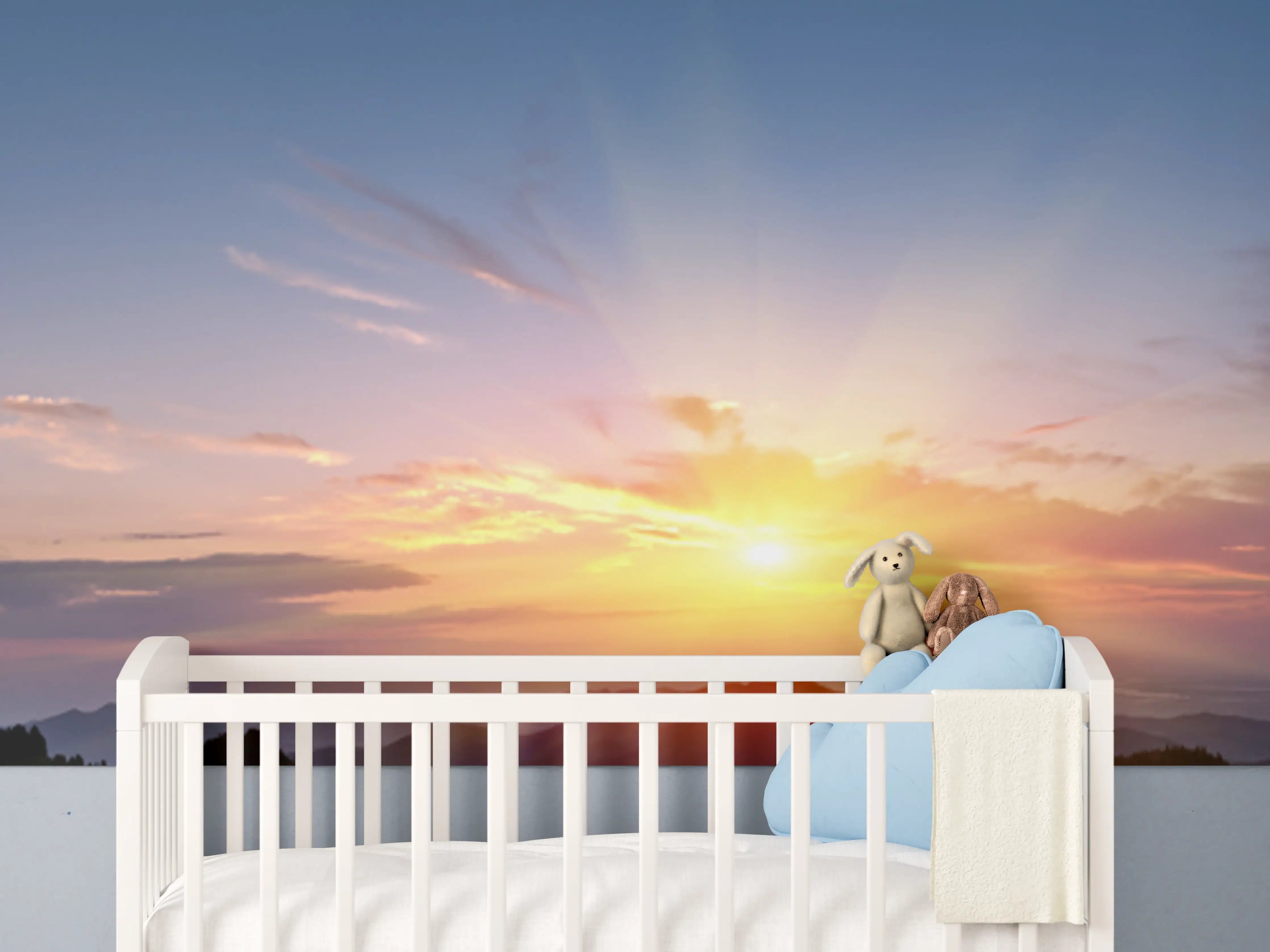 Babyzimmer Wandgestaltung - Morgendämmerung über Berglandschaft