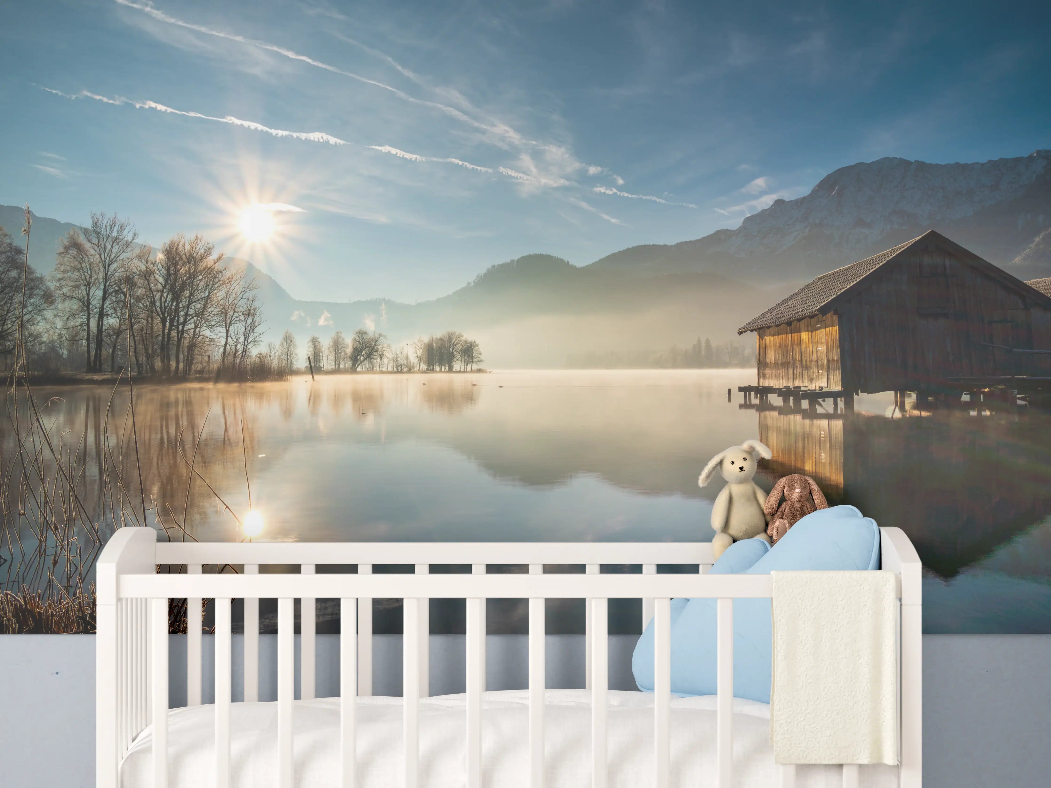 Babyzimmer Wandgestaltung - Morgensonnenblick über Bayerischen Kochelsee