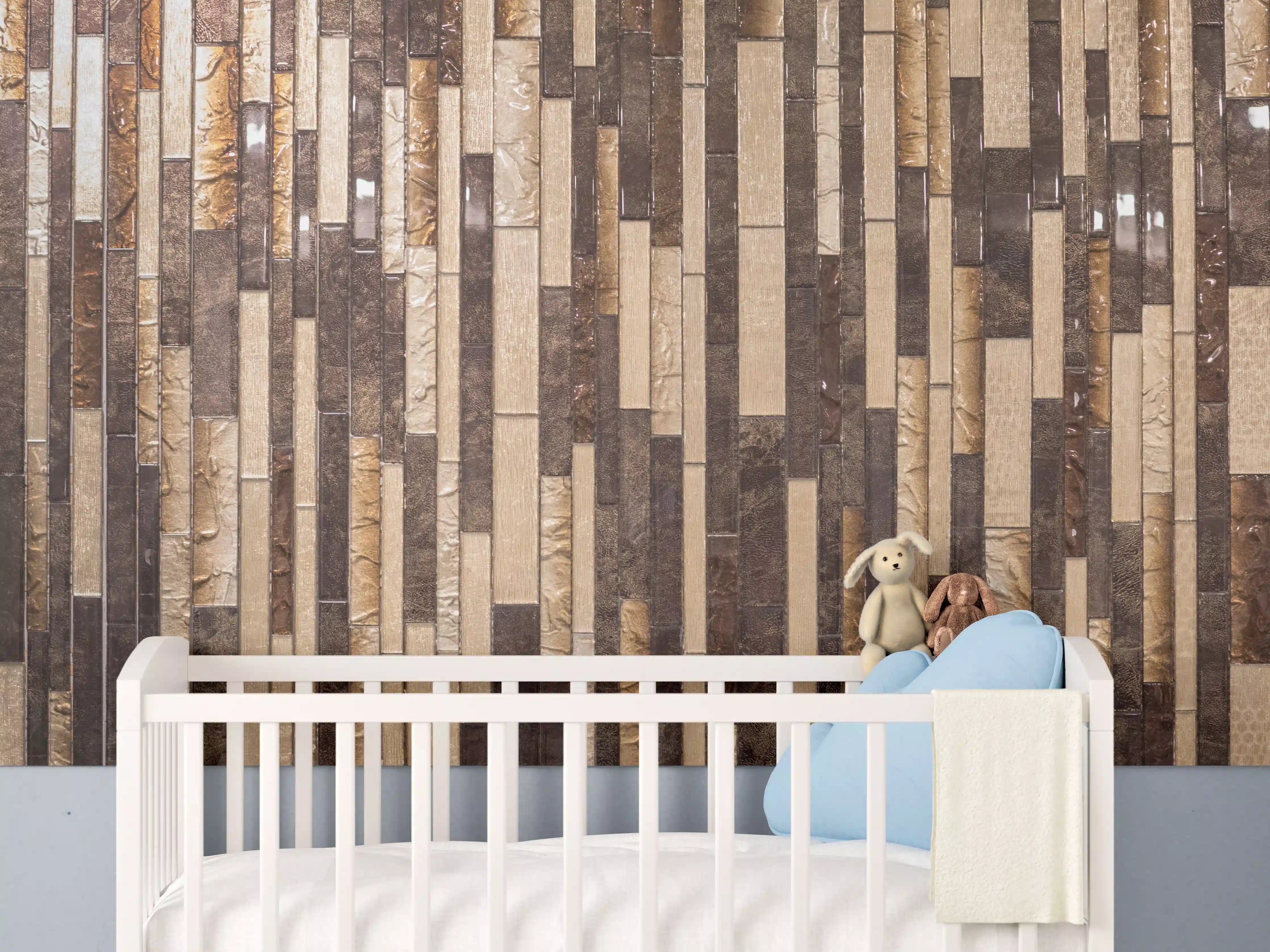 Babyzimmer Wandgestaltung - Mosaik Holzoptik Braun Beige