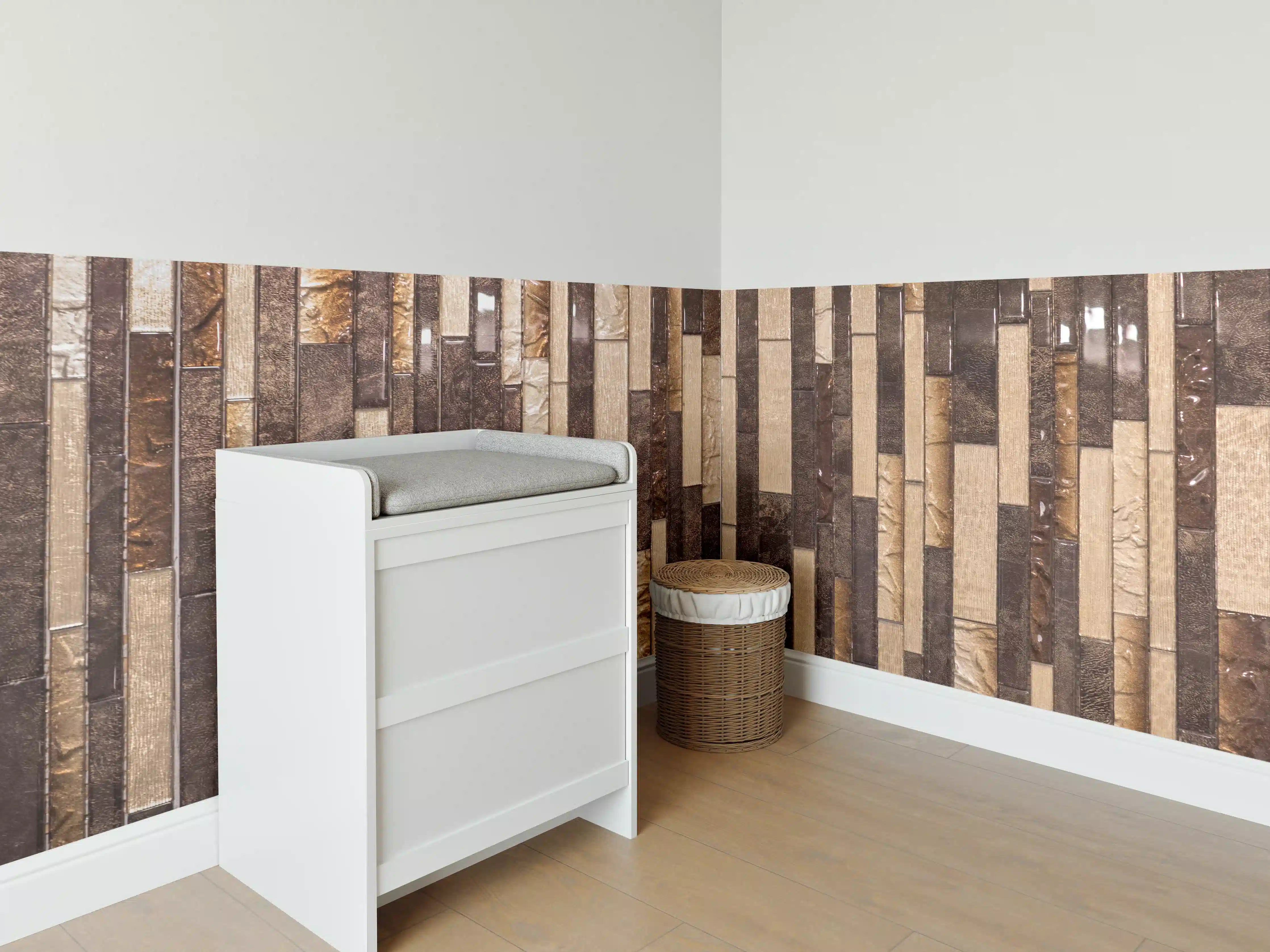 Babyzimmer Wandgestaltung - Mosaik Holzoptik Braun Beige