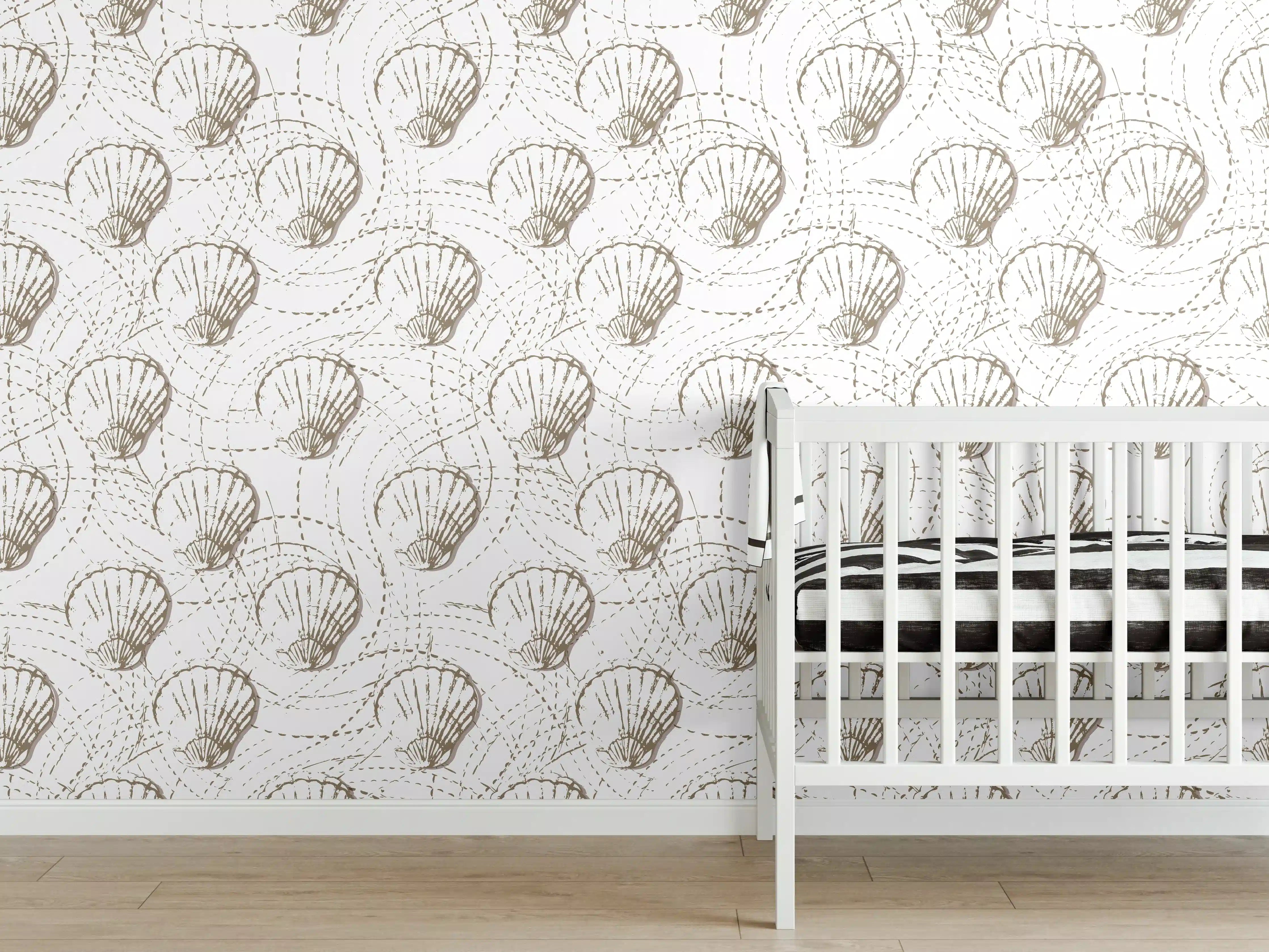 Babyzimmer Wandgestaltung - Muschel-Muster Weiß-Beige