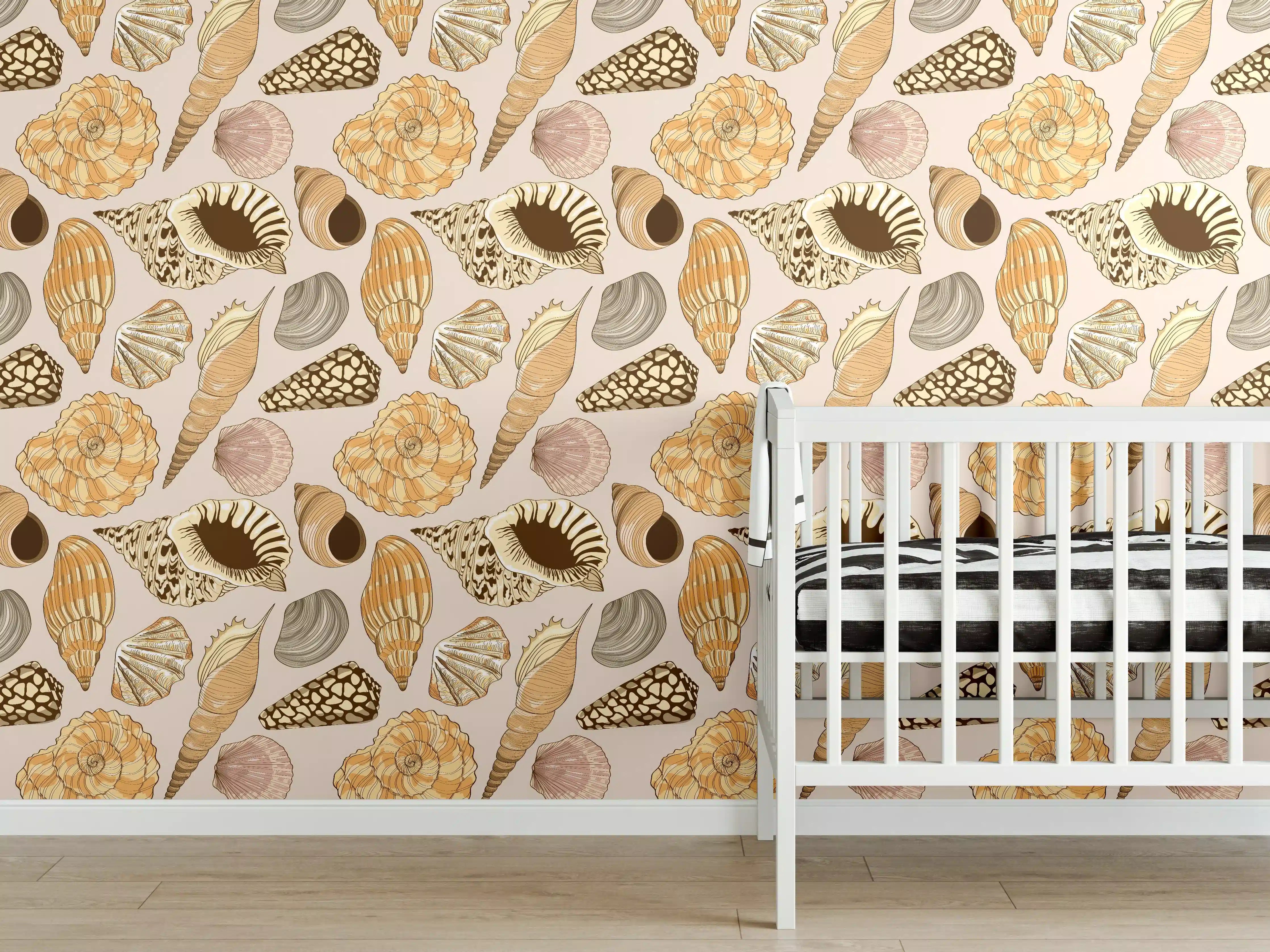 Babyzimmer Wandgestaltung - Muschelmuster Beige-Orange
