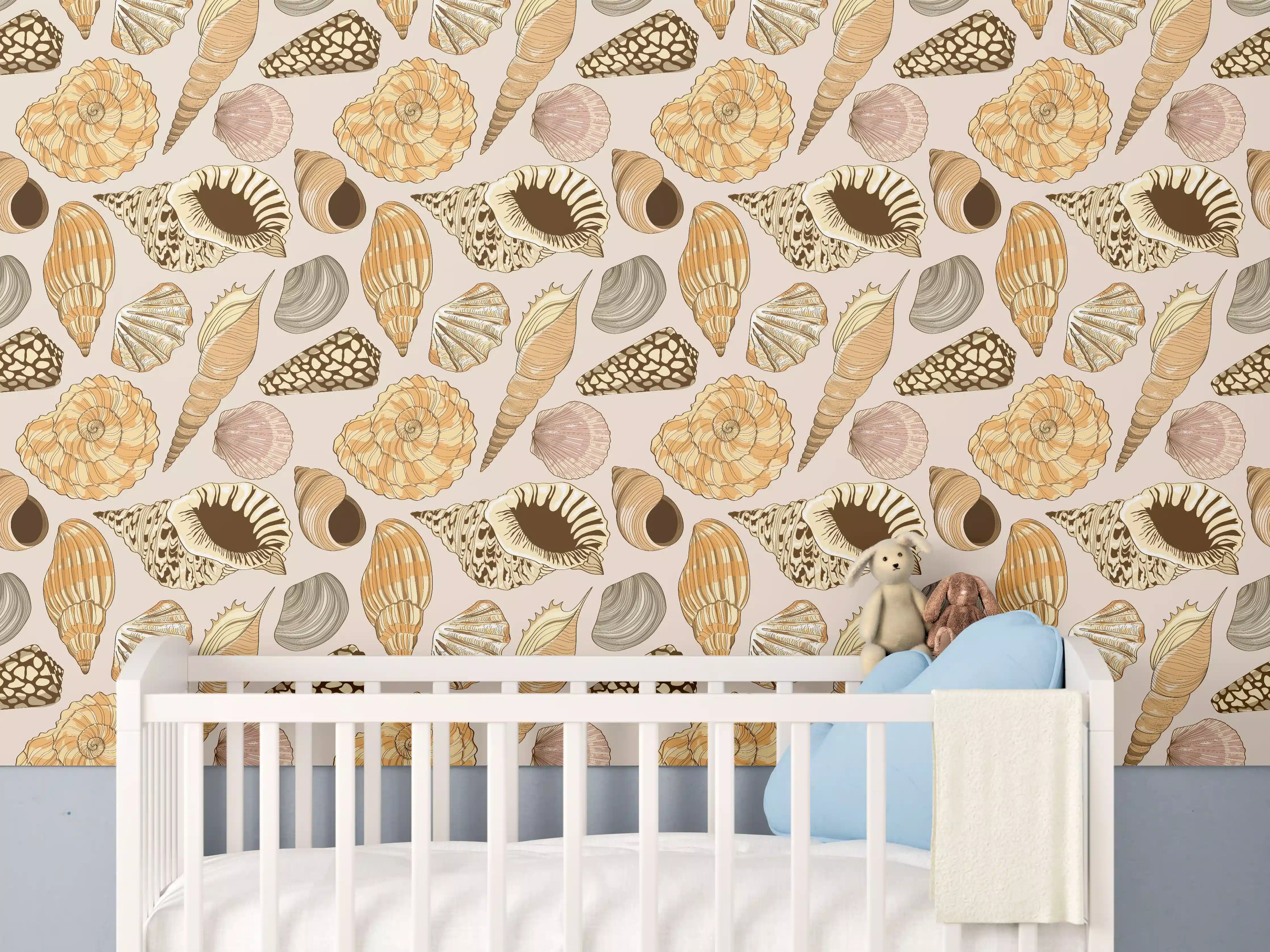 Babyzimmer Wandgestaltung - Muschelmuster Beige-Orange