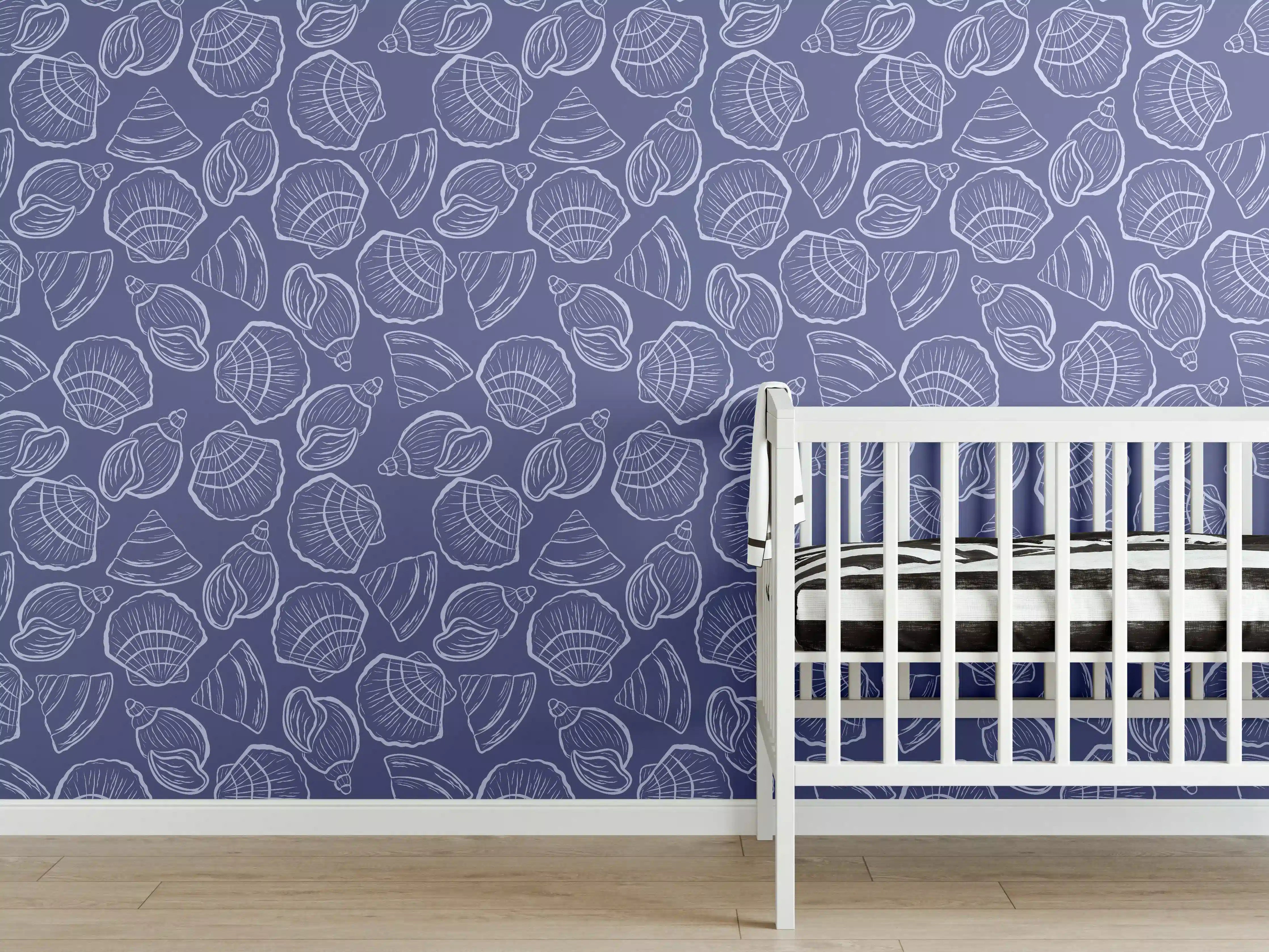 Babyzimmer Wandgestaltung - Muschelmuster Mitternachtsblau