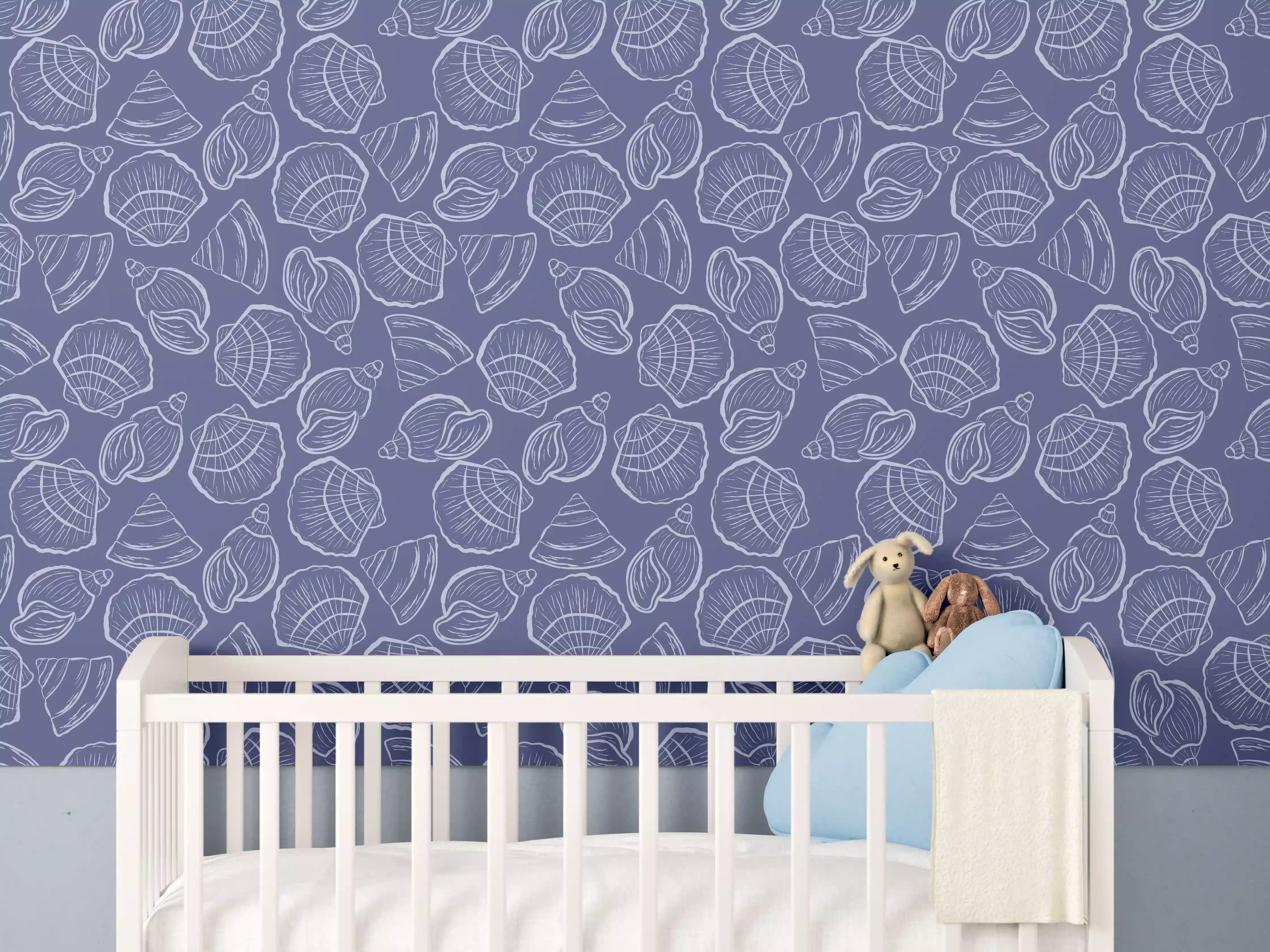 Babyzimmer Wandgestaltung - Muschelmuster Mitternachtsblau