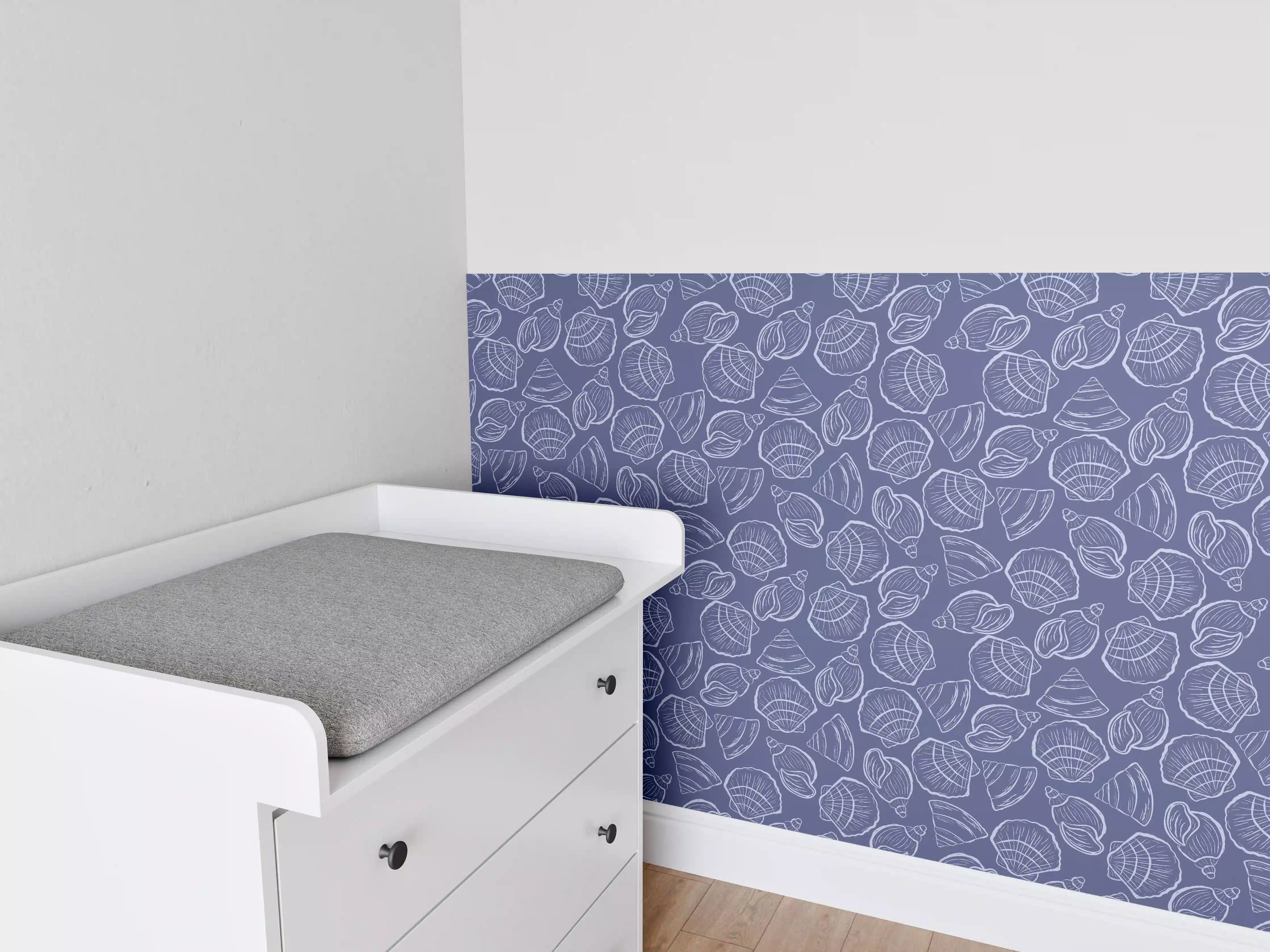 Babyzimmer Wandgestaltung - Muschelmuster Mitternachtsblau