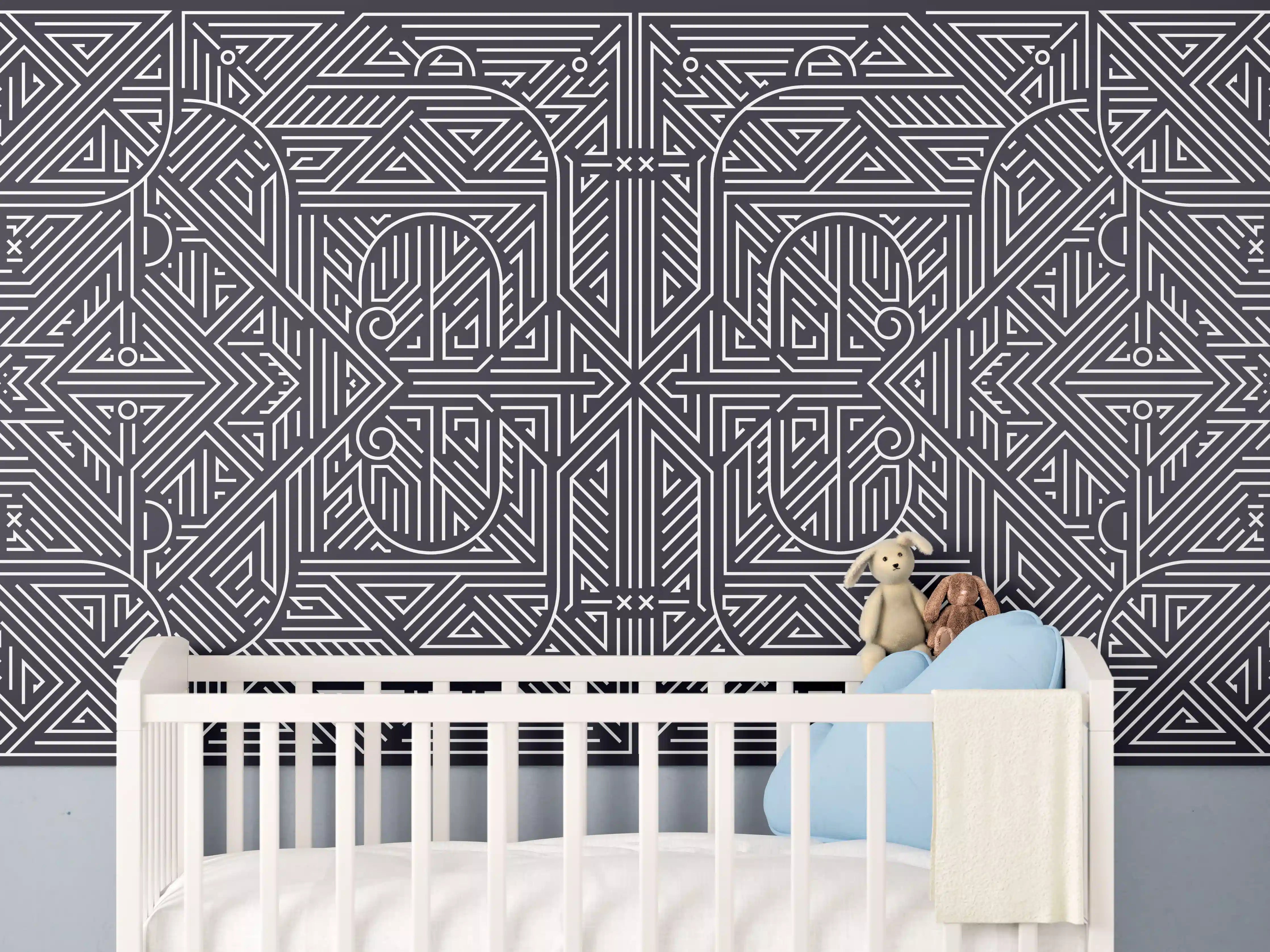 Babyzimmer Wandgestaltung - Musterhafte geometrische Wandgestaltung in Dunkelgrau