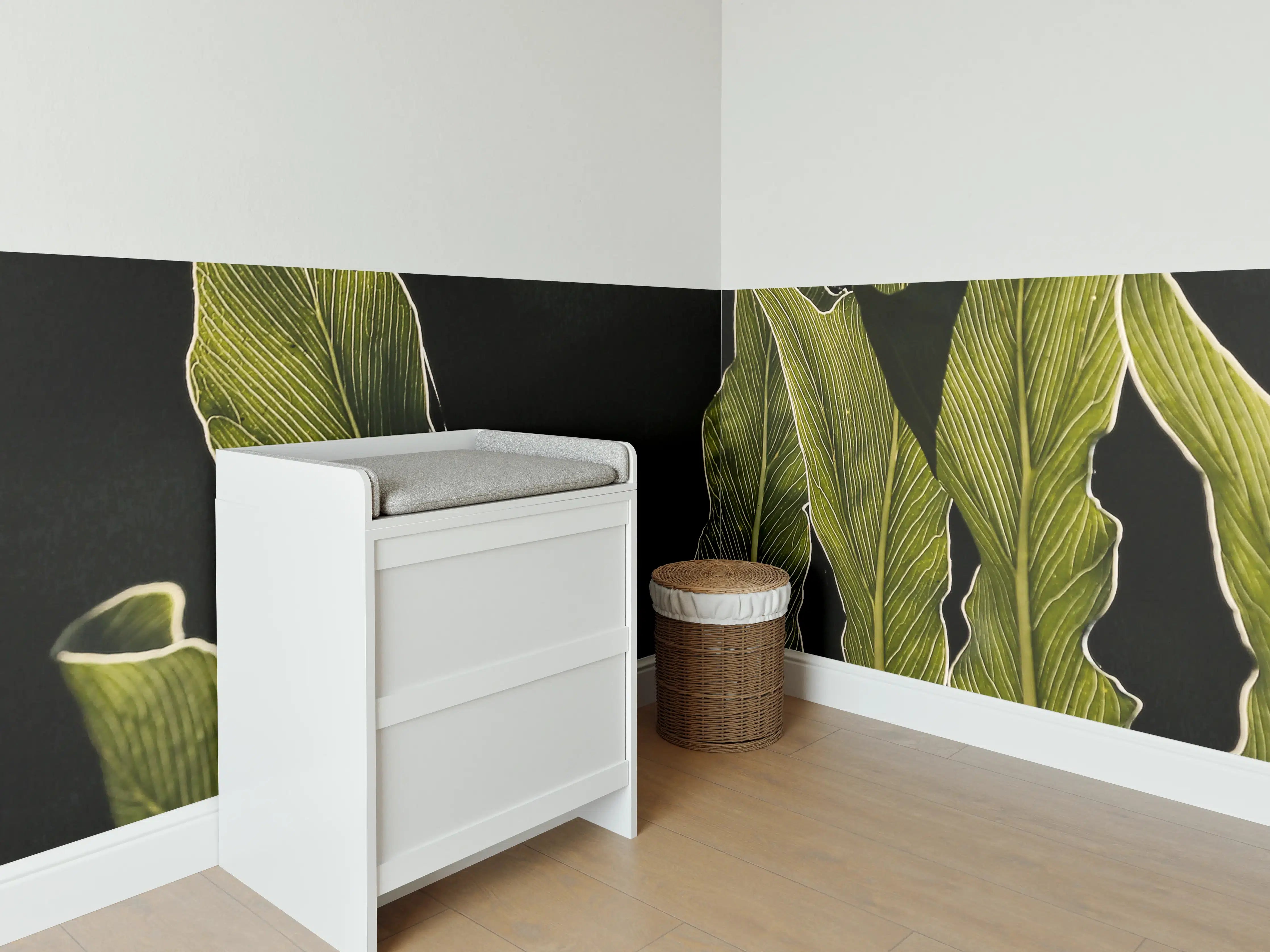 Babyzimmer Wandgestaltung - Mystische Grün-Schwarze Blattstruktur