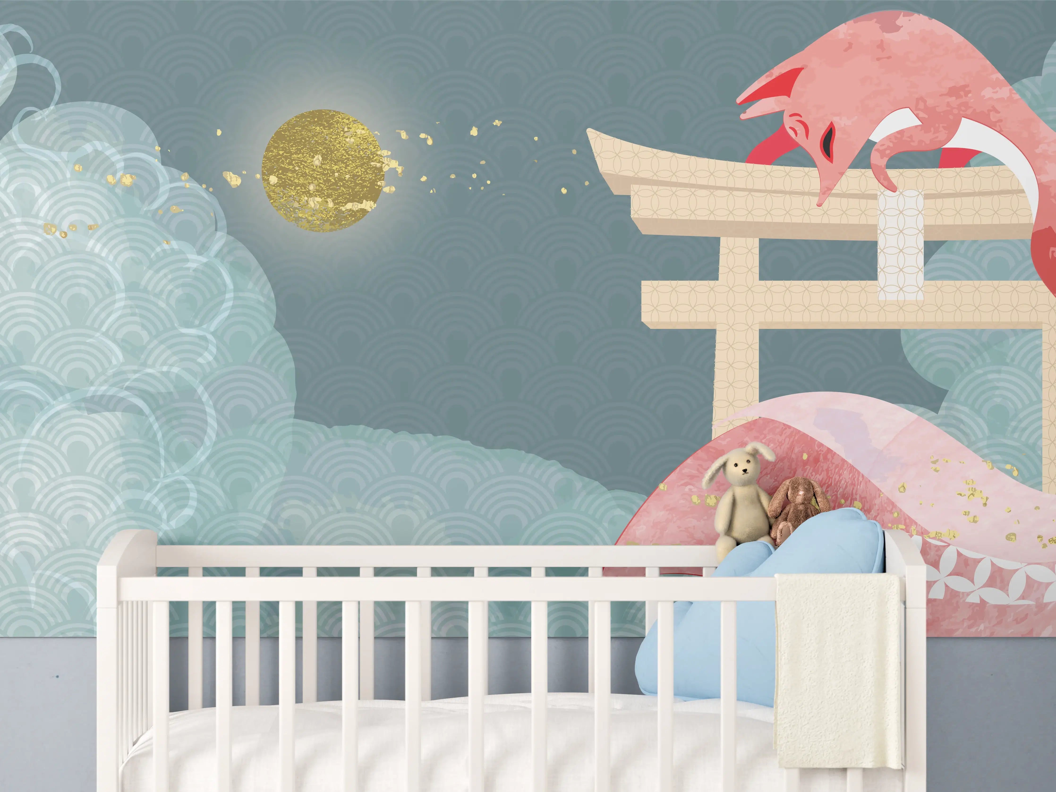 Babyzimmer Wandgestaltung - Mystischer Drache bei Mondschein