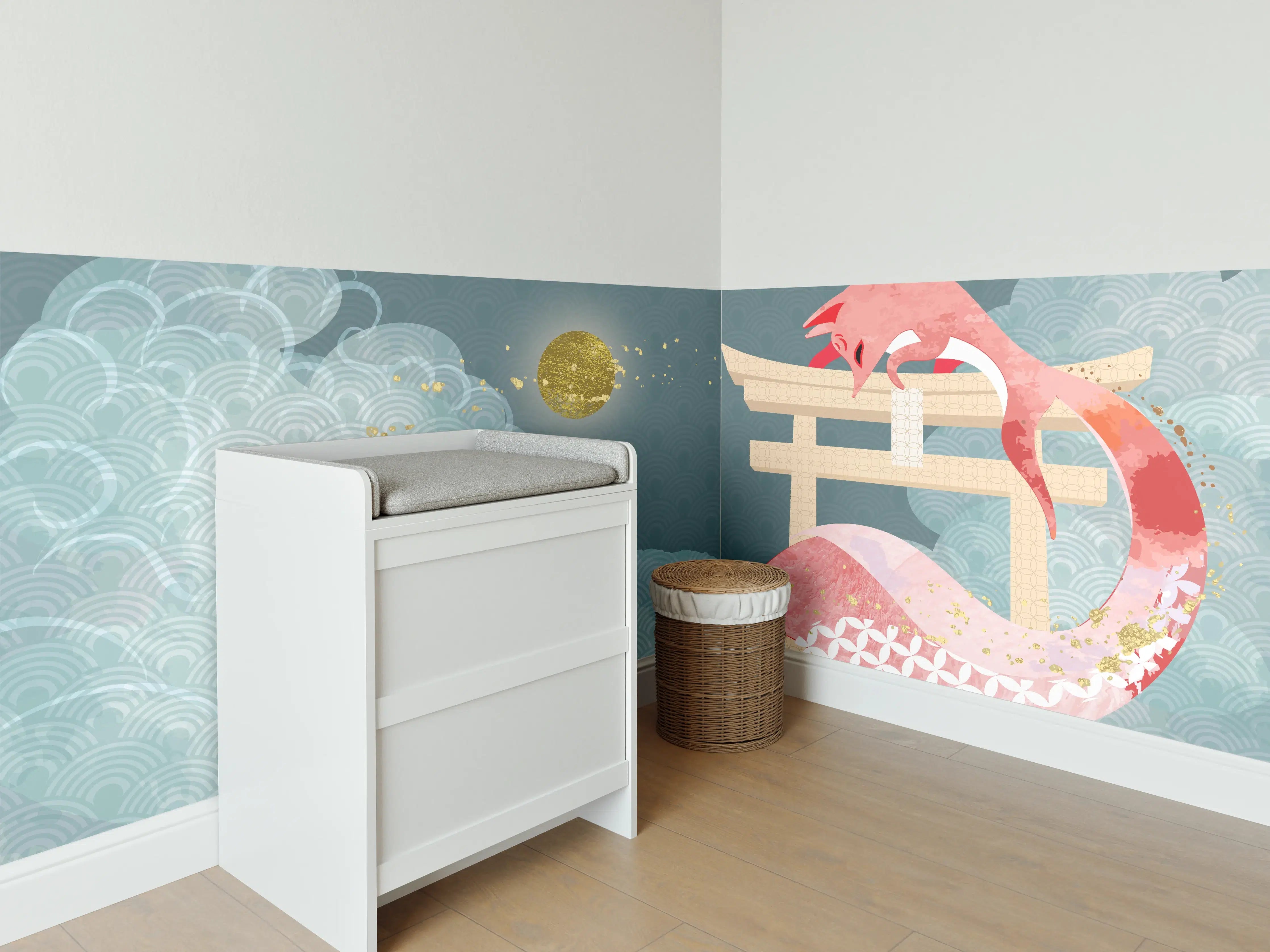 Babyzimmer Wandgestaltung - Mystischer Drache bei Mondschein