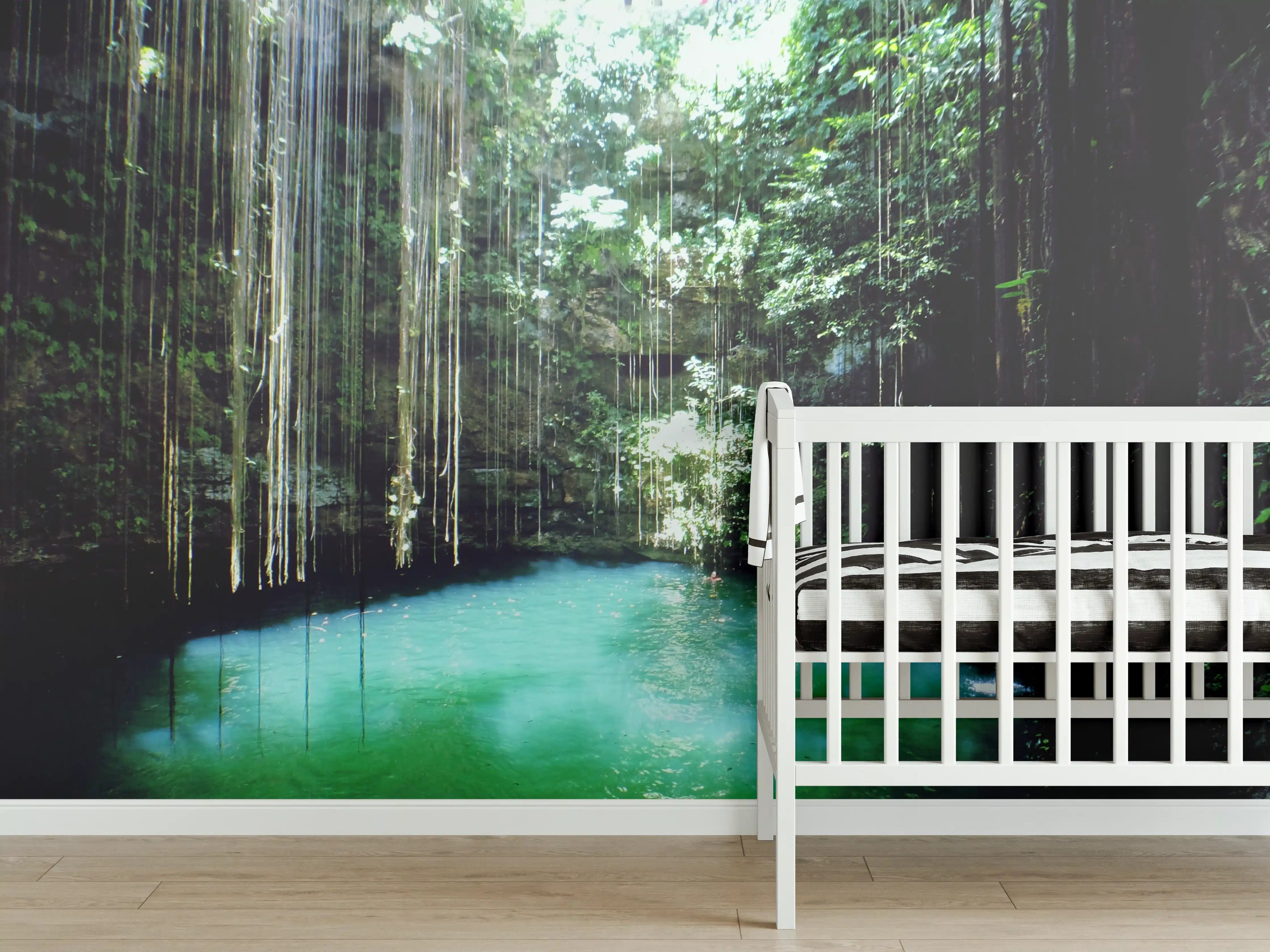 Babyzimmer Wandgestaltung - Mystischer Wasserfall in tropischer Natur