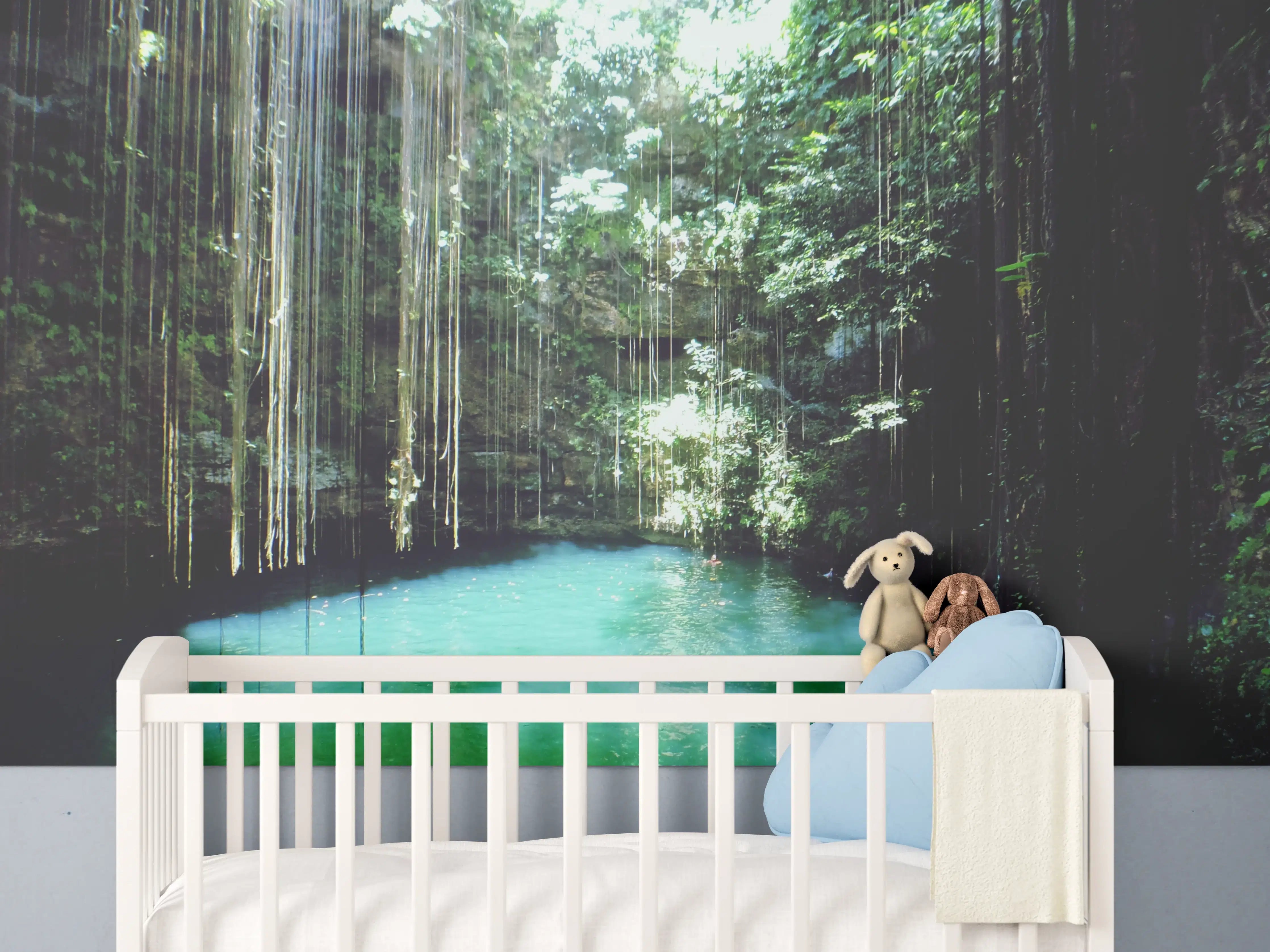 Babyzimmer Wandgestaltung - Mystischer Wasserfall in tropischer Natur