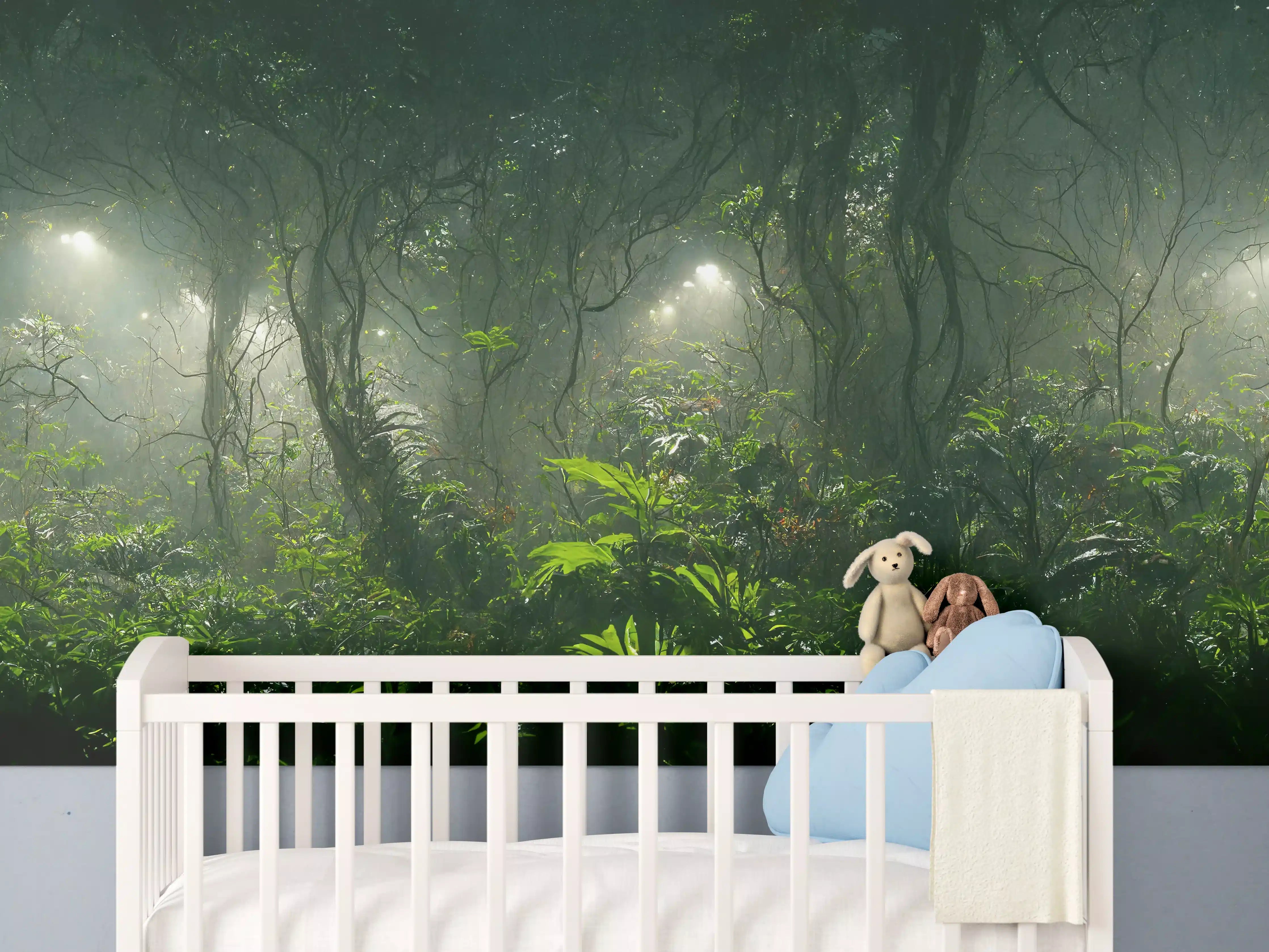 Babyzimmer Wandgestaltung - Nachtlandschaft des Dschungels