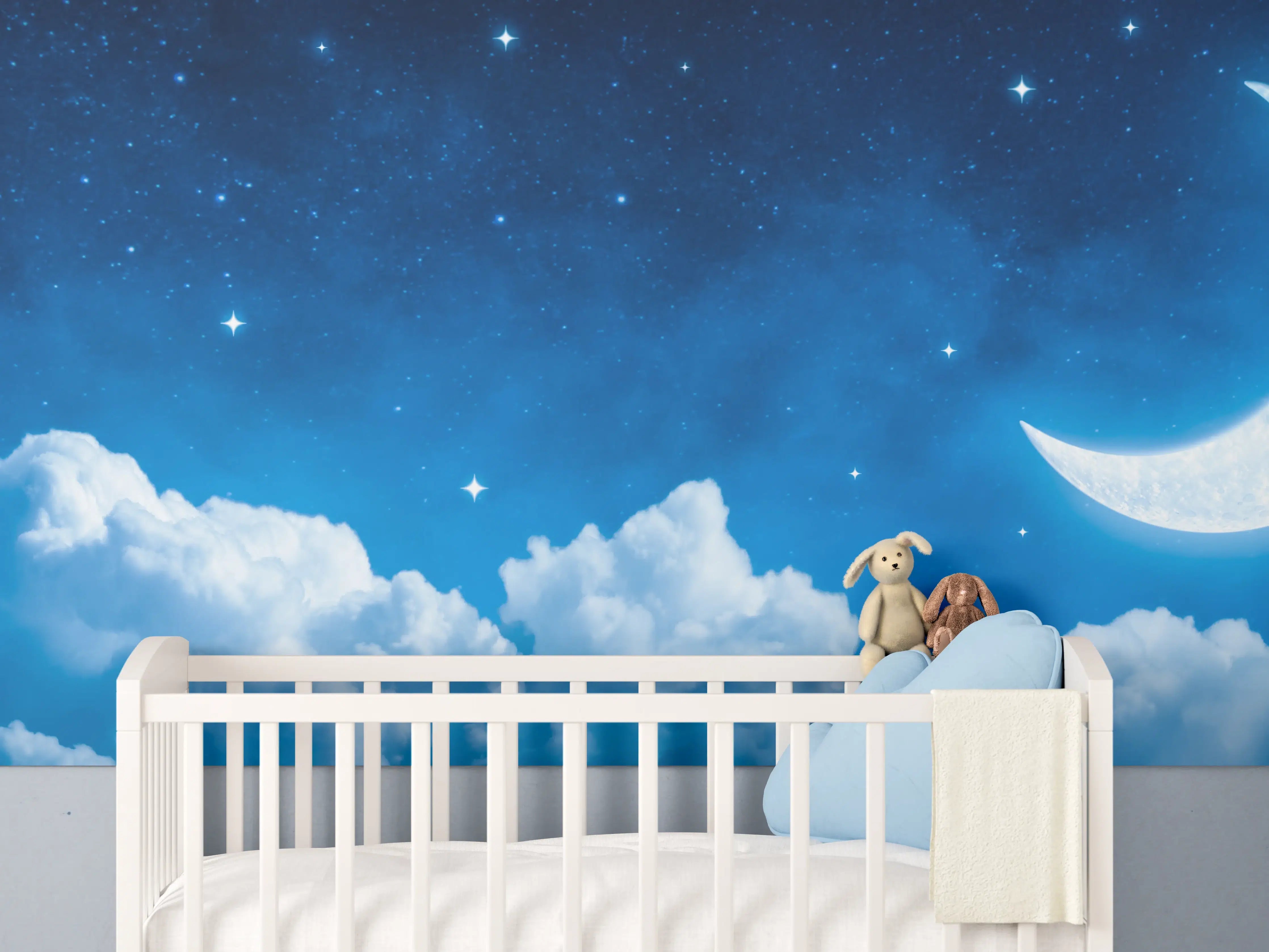 Babyzimmer Wandgestaltung - Nächtlicher Himmel mit Sternen und Mond