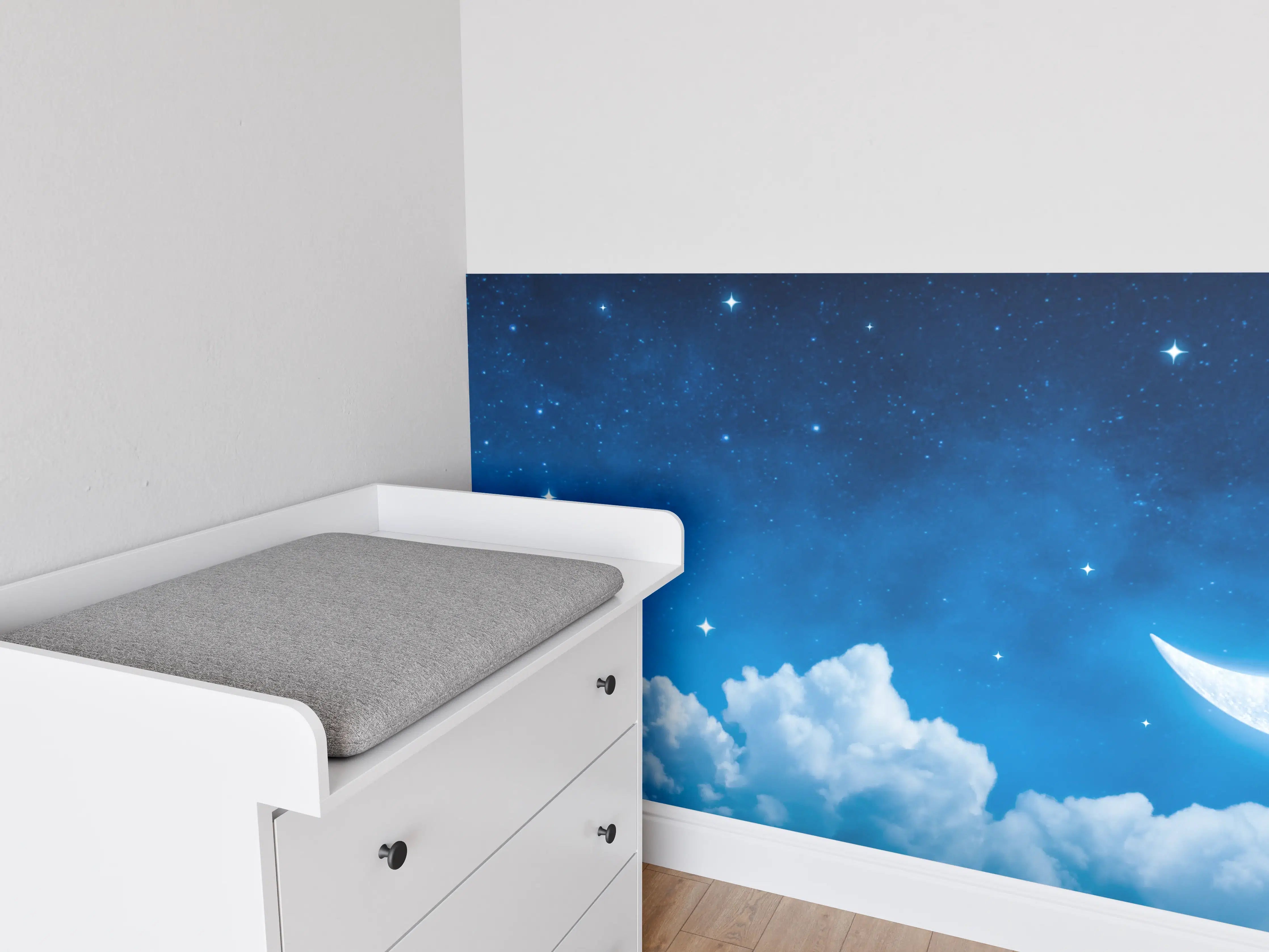 Babyzimmer Wandgestaltung - Nächtlicher Himmel mit Sternen und Mond