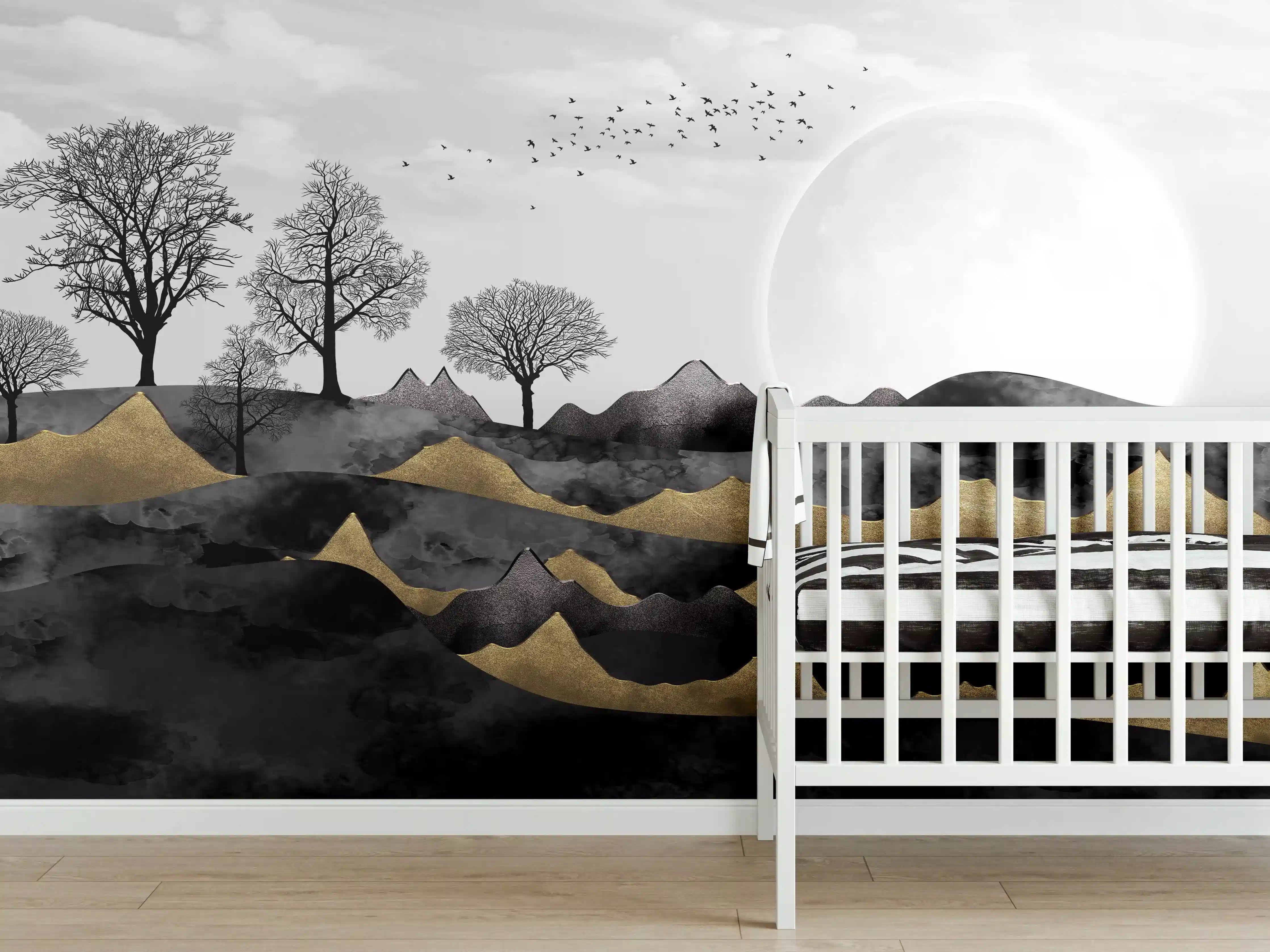 Babyzimmer Wandgestaltung - Nächtliches Landschaftsdesign - Grafik