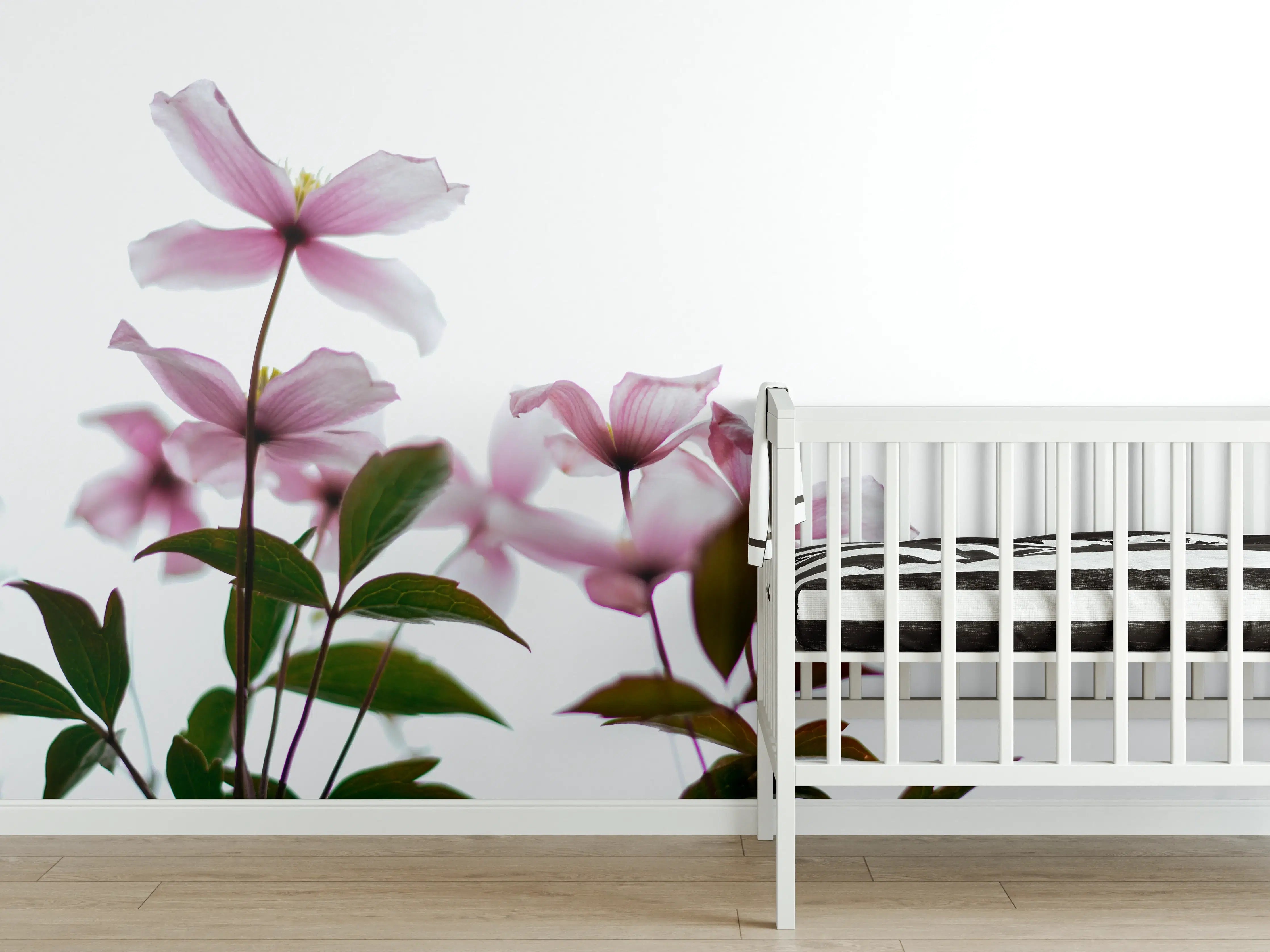 Babyzimmer Wandgestaltung - Nahaufnahme - Clematis Blüten