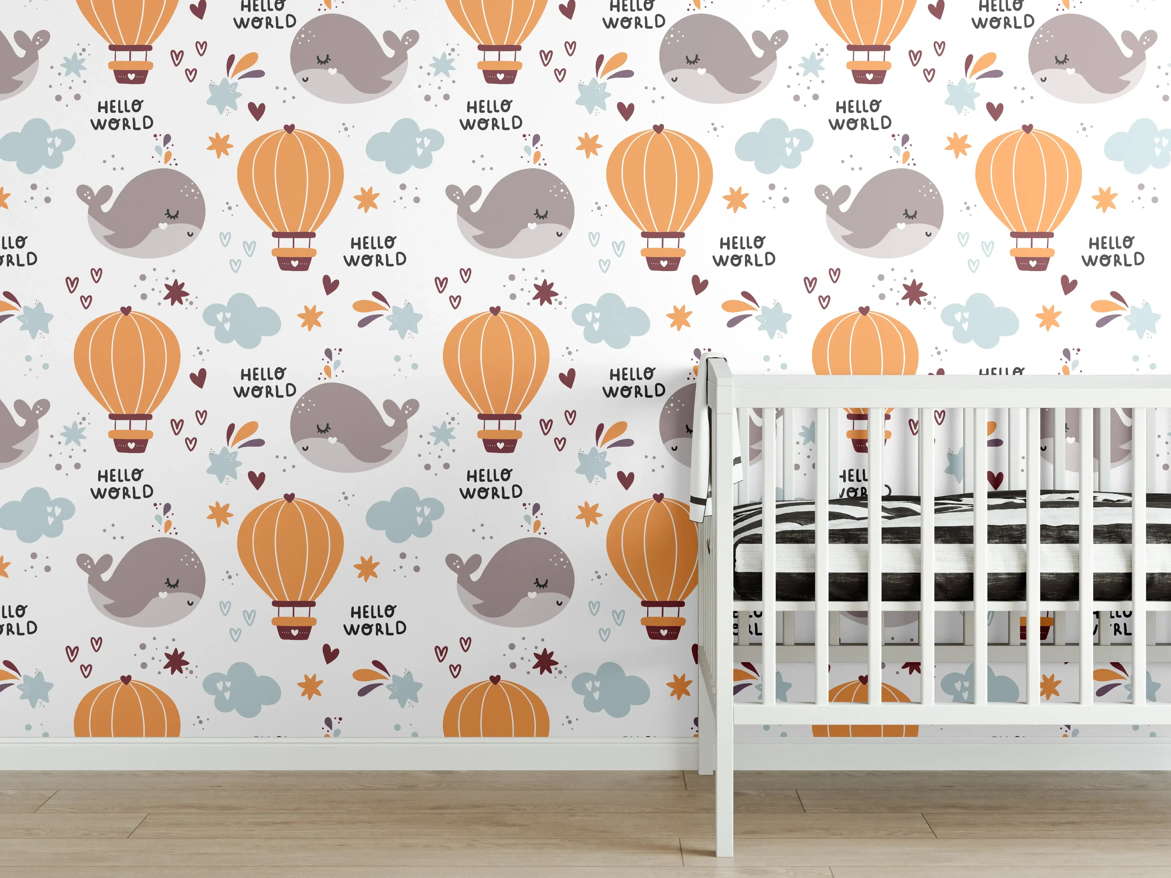Babyzimmer Wandgestaltung - Nahegelegene Atmosphäre mit Heißluftballons und Walen